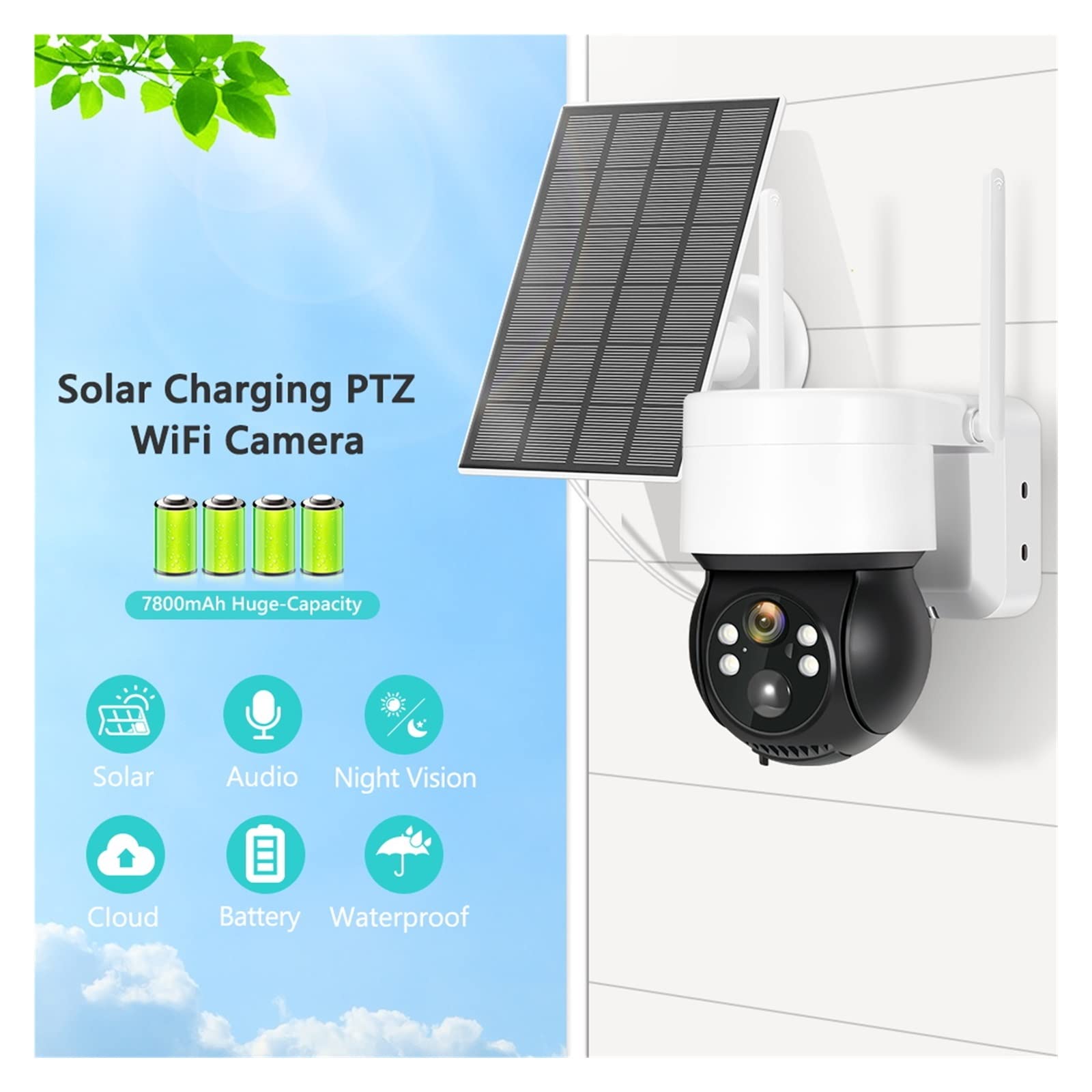 SilteD Solar Security Camera Outdoor - 1080P HD WiFi PTZ IP Camera with Night Vision, Solar Panel & Rechargeable Battery - 2MP Video Surveillance System (Includes 64GB Card) - Perfect for Home Security, Yard Monitoring & Weatherproof Outdoor Protection
