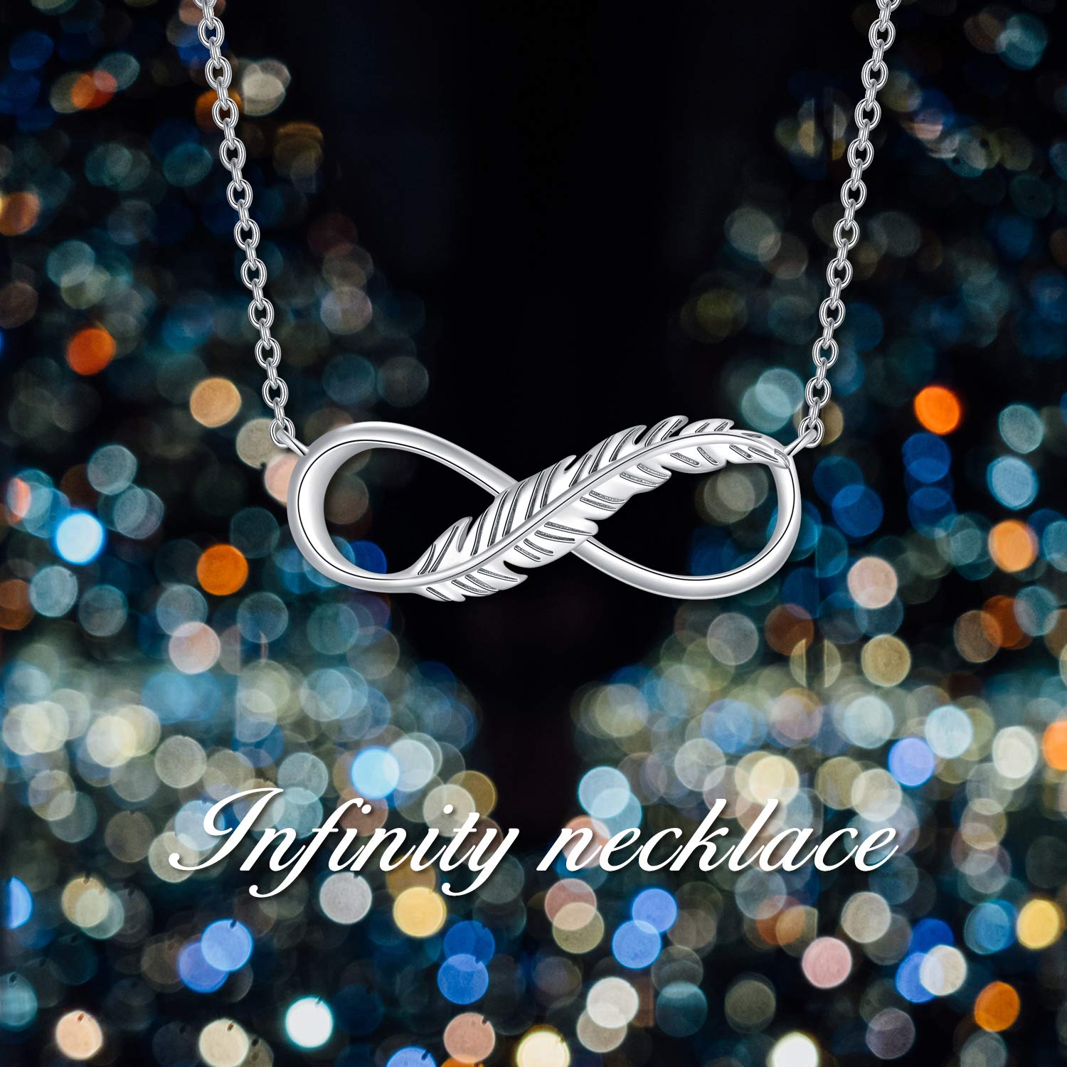 925 Sterling Silver Infinity Feather Necklace for Women - 18