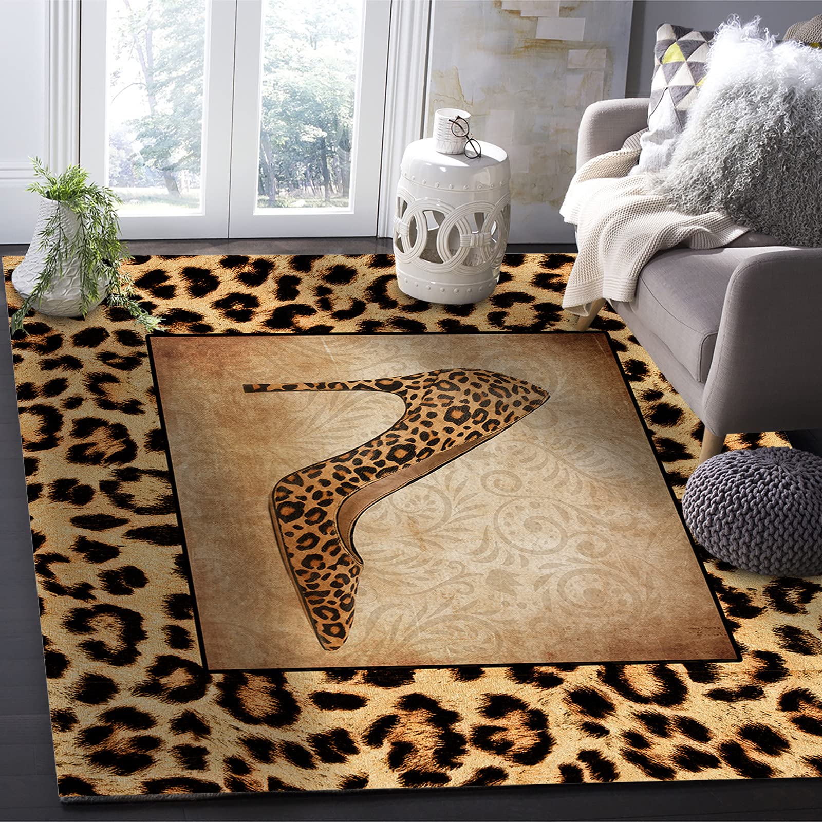 Libaoge 2'7''x5' Kids Bedroom Rug - Leopard Print Non-Slip Washable Area Carpet for Dorm, Office & Hallway | Soft Animal Skin Texture Floor Mat for Bedside, Playroom & Nursery Decor
