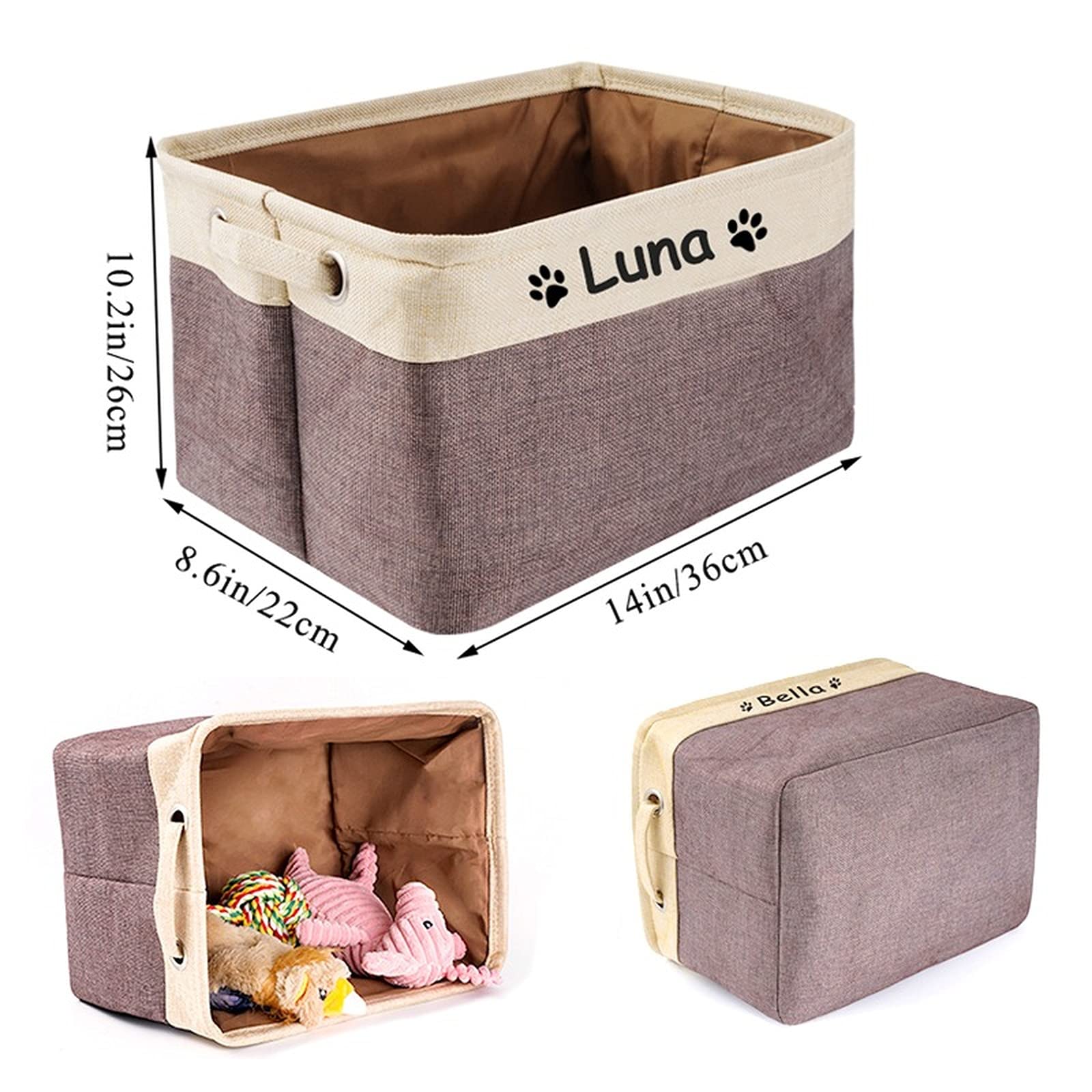 **Personalized Dog Toy Basket with Name - Custom Pet Food Storage Container with Paw Prints - Dog Toy Organizer & Food Storage Bin - Unique Dog Gifts for Pet Lovers (Coffee) - Perfect for Home, Nursery & Pet Play Areas**