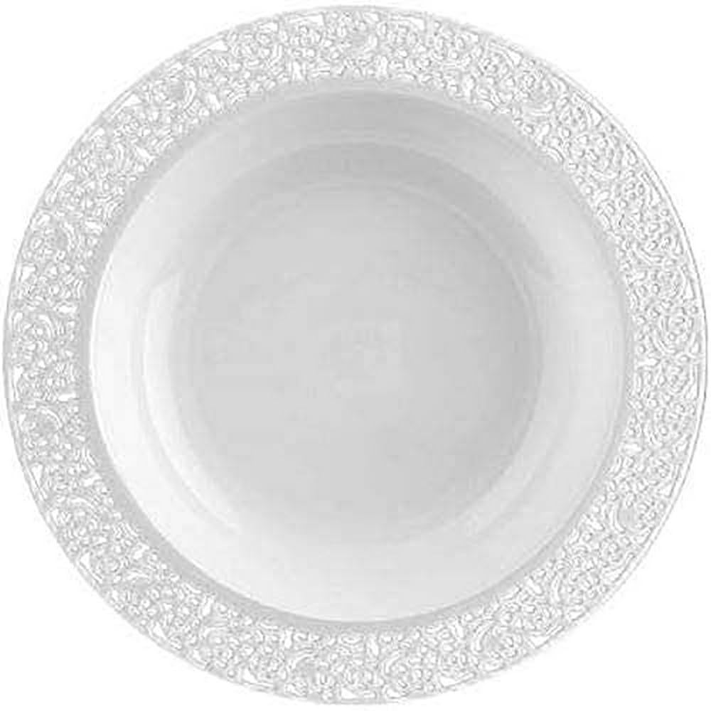Premium 12 oz White Plastic Soup Bowls with Elegant White Rim - Set of 10 | Durable & Stylish Disposable Bowls for Parties, Catering, Restaurants & Home Use
