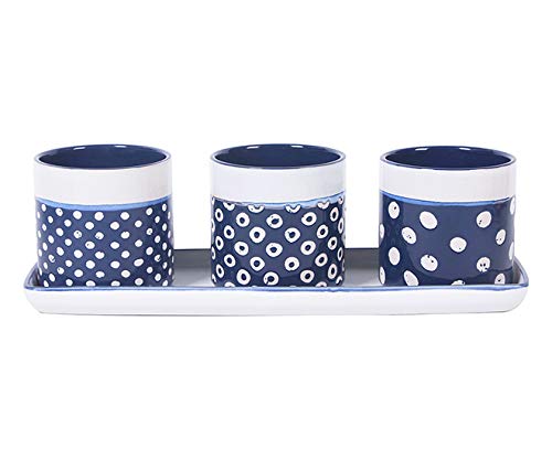 Carla Dot Set of 3 Ceramic Plant Pots with Drainage Trays - Modern Indoor Flower Planters for Home Decor, Office Desk, and Balcony Gardening