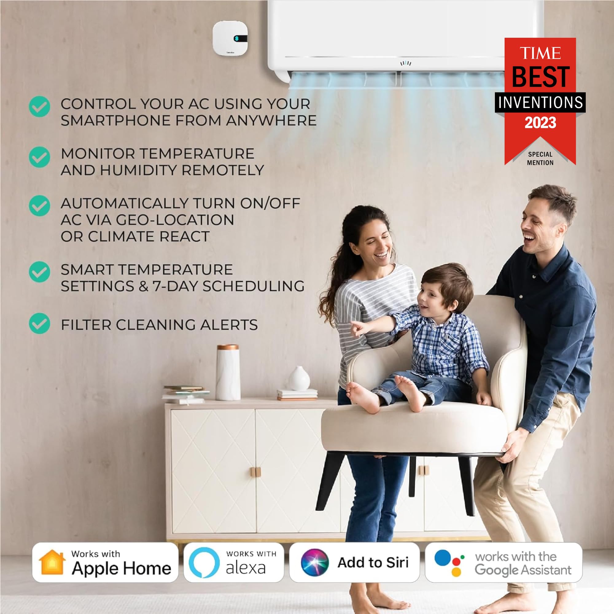 Sensibo Air Smart AC Controller - Apple HomeKit Certified, Works with Alexa & Google Assistant - Easy 60-Second Installation for Energy Savings & Comfort - Perfect for Smart Home, Bedroom & Office Climate Control