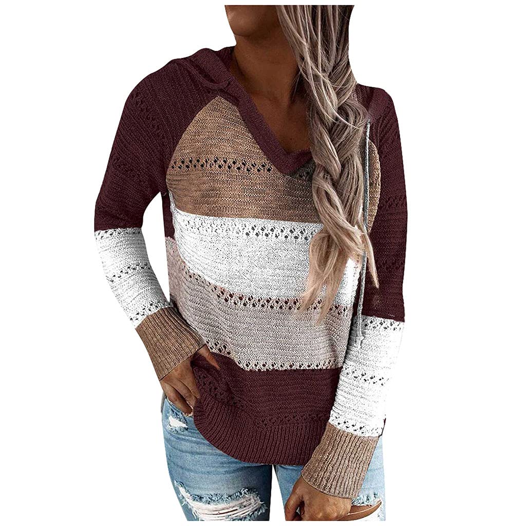 FMCHICO Women's Color Block Striped Hoodie - Long Sleeve Drawstring Pullover Sweatshirt for Fall | Casual Outfit, Streetwear Fashion, Loungewear