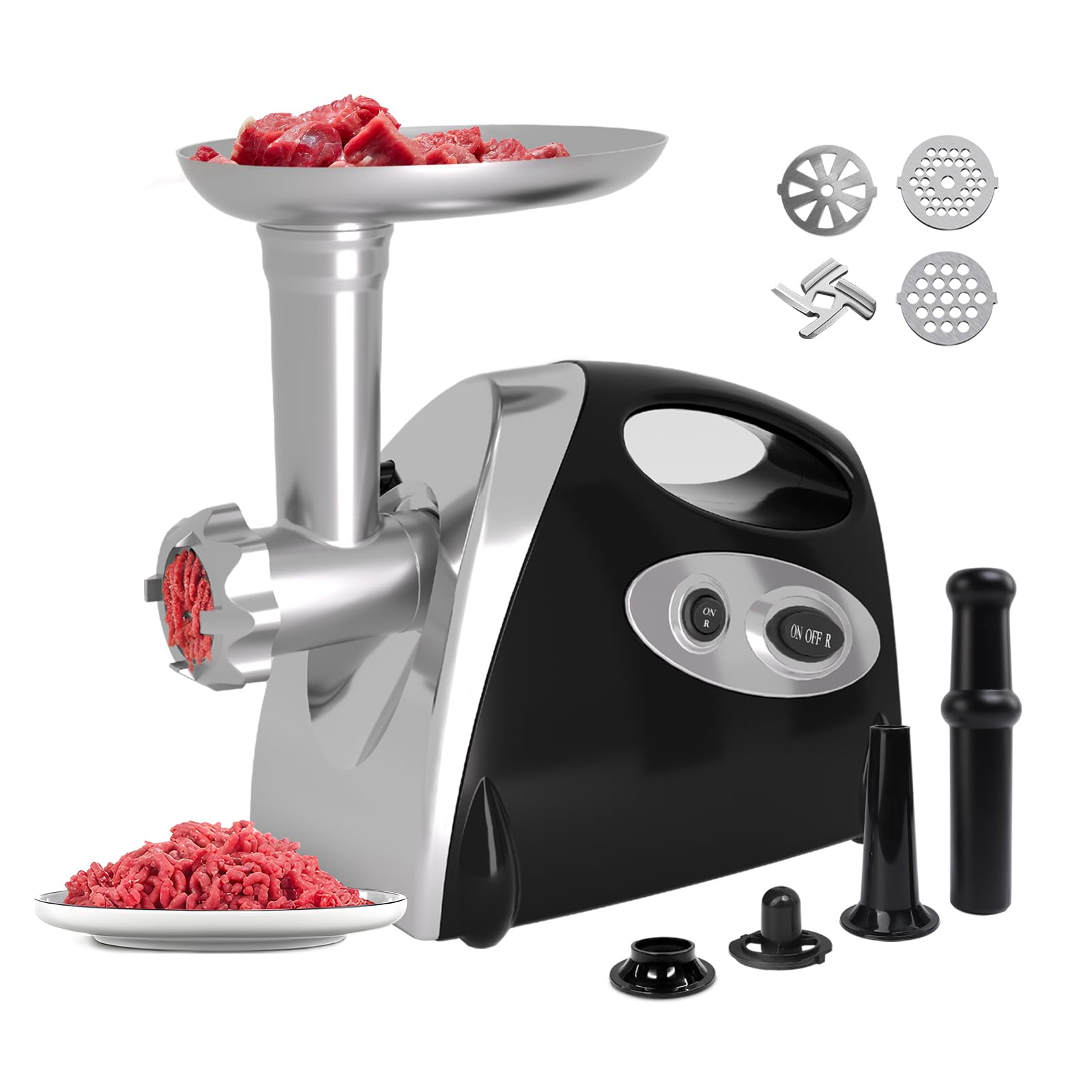 Electric Meat Grinder with Handle - Heavy Duty Stainless Steel Sausage Stuffer & Mincer with 3 Grinding Plates, Kubbe Kit & Sausage Maker - Perfect for Home Kitchen, Butcher Shops & BBQ Parties