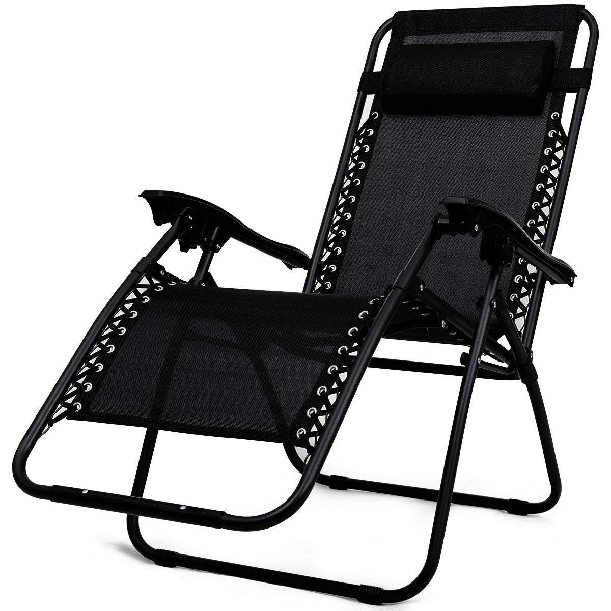 Premium Folding Zero Gravity Recliner Lounge Chair with Side Table - 3-Piece Patio Set for Camping, Beach, Backyard & Poolside Relaxation - Heavy Duty & Portable Outdoor Furniture in Black