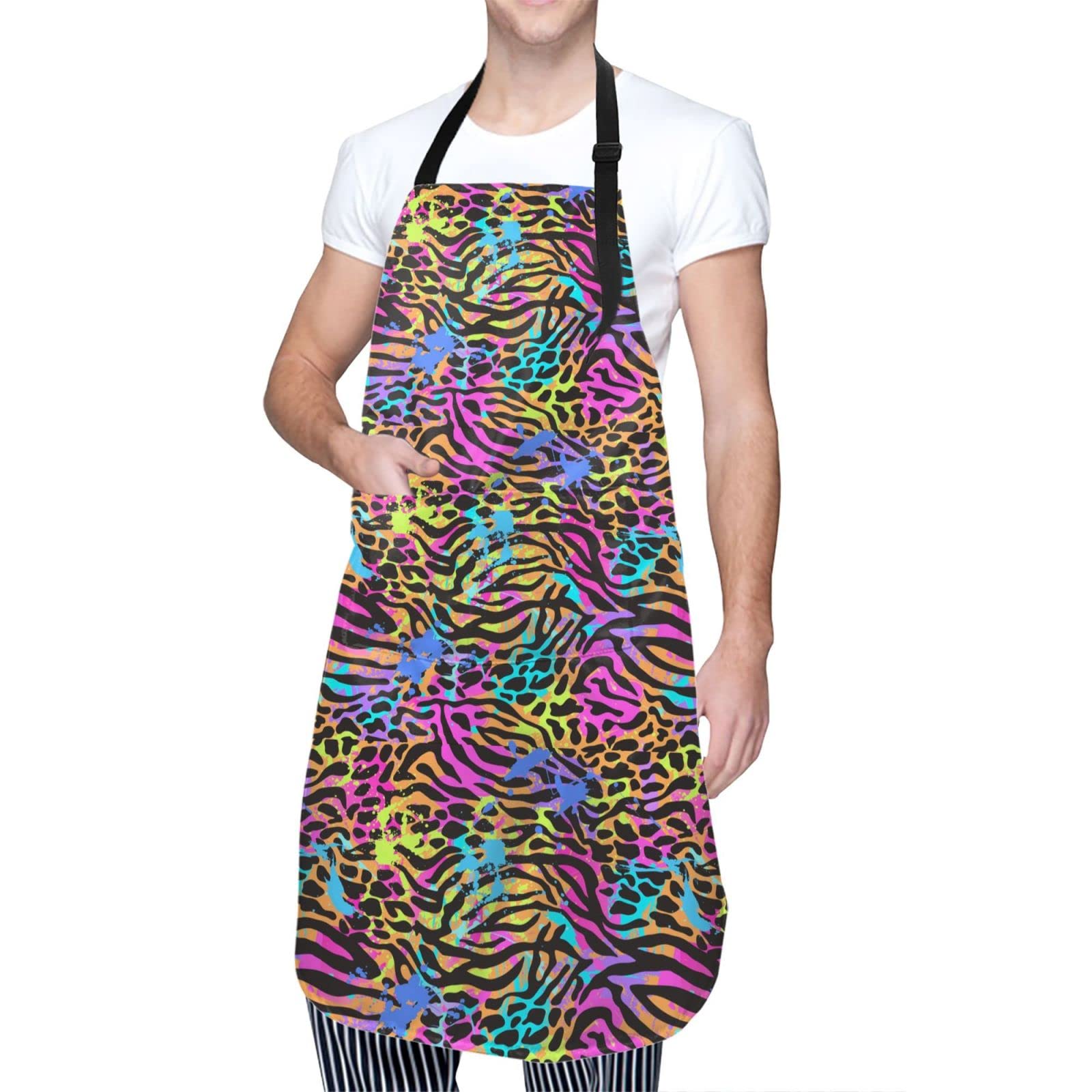 Waterproof Leopard Print Apron with Adjustable Straps & 2 Pockets - Animal Print Kitchen Apron for Men & Women - Perfect for Cooking, Baking, BBQ & Home Decor