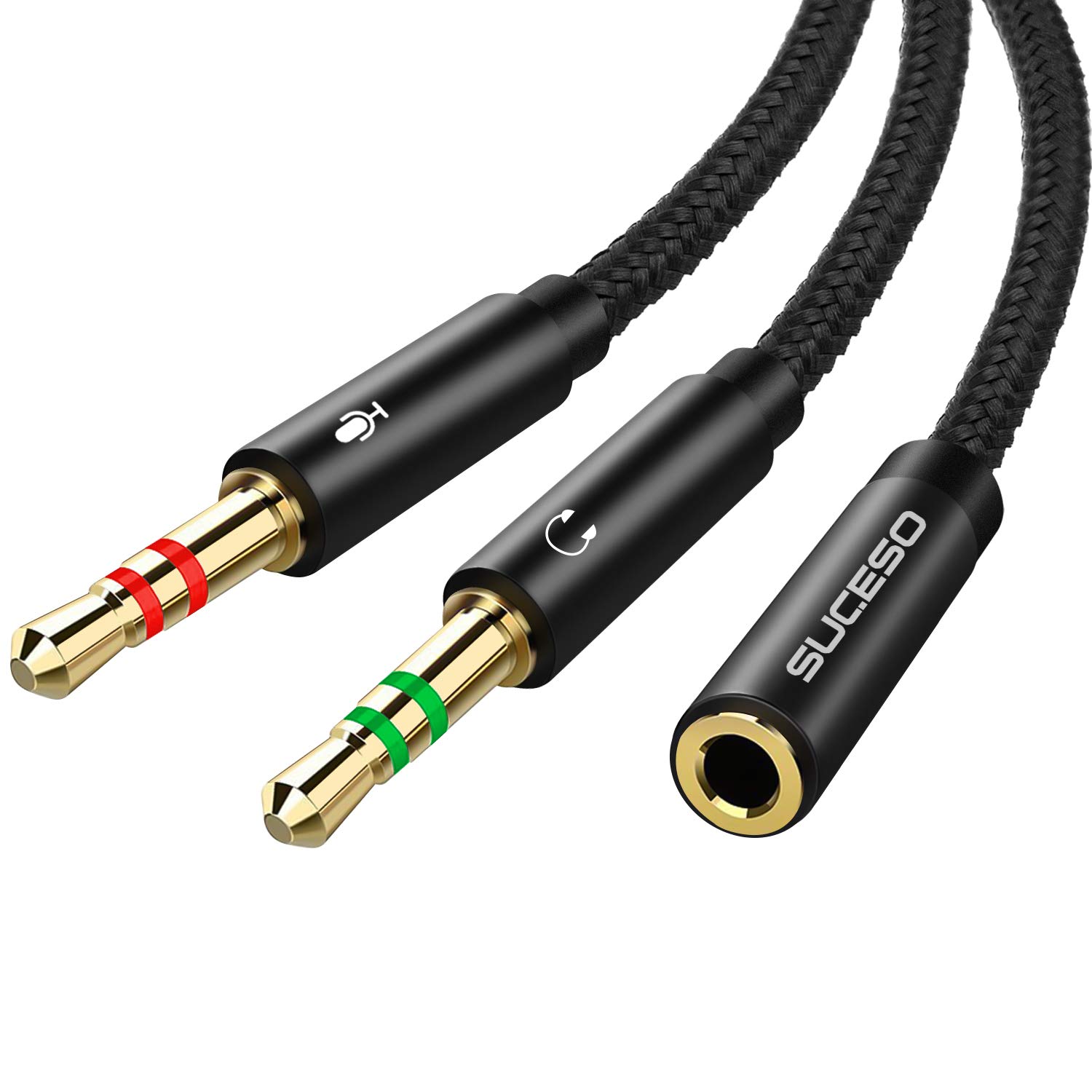 SUCESO 3.5mm Headphone Mic Splitter Cable - CTIA Standard Headset Adapter, Female to Dual Male Audio Y Splitter (1m Black) for PC, Computer, Xbox Gaming Headset, Speaker - Perfect for Gaming, Streaming & Conference Calls