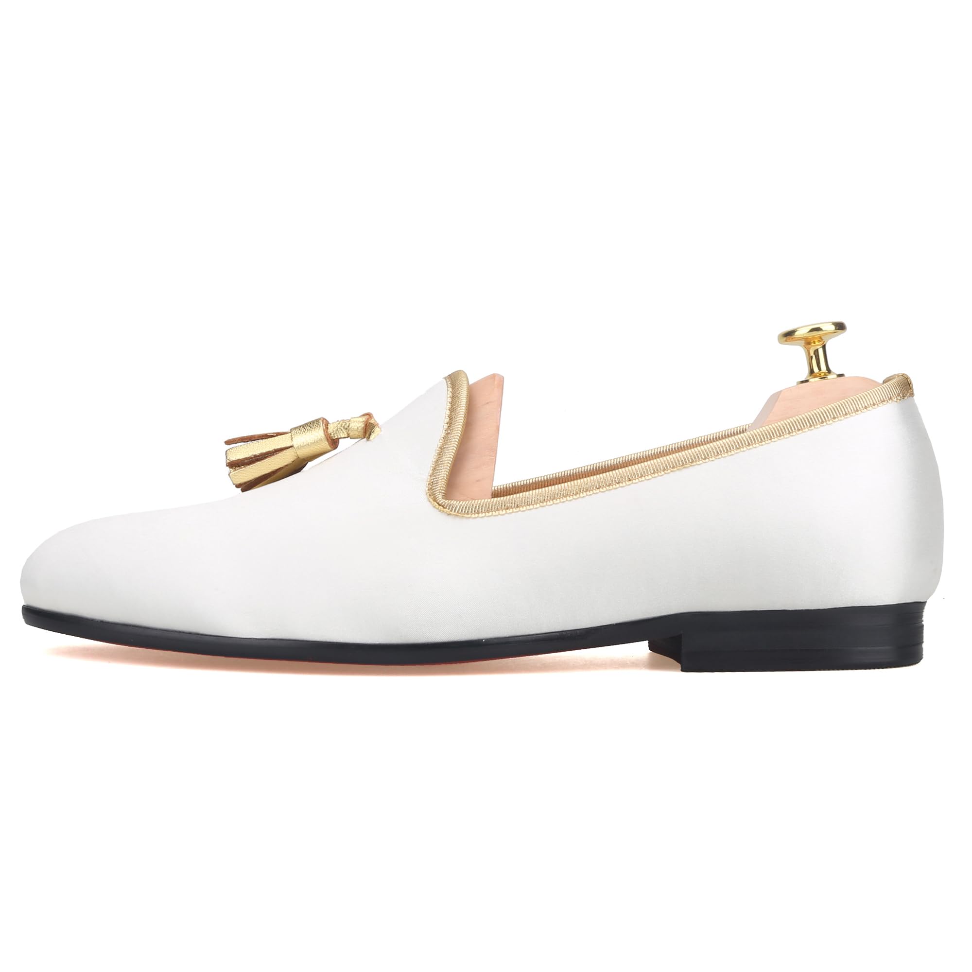 FERUCCI Handmade White Velvet Loafers for Men with Gold Tassel - Luxury House Slippers for Indoor Comfort & Casual Wear