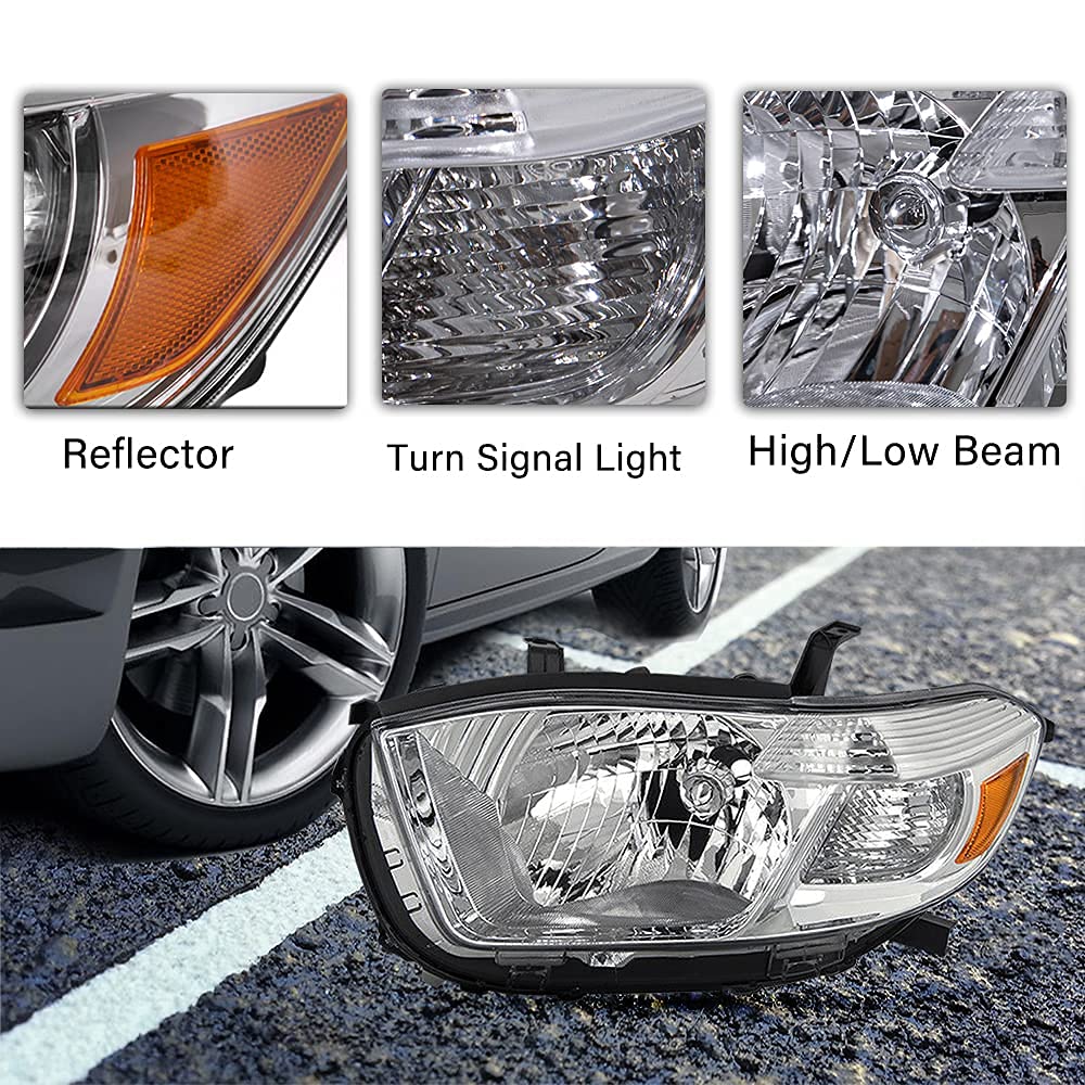BRYGHT Headlight Assembly Replacement for 2008-2010 Toyota Highlander - Left & Right Side (Driver & Passenger) - Durable LED Headlights with Clear Lens - Perfect for Night Driving and Off-Road Adventures