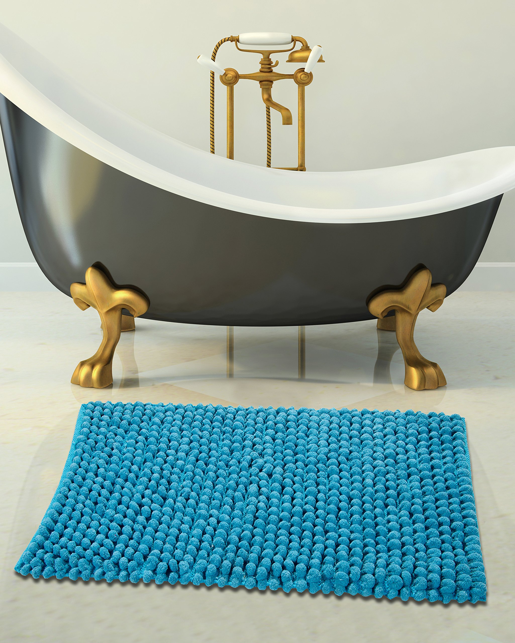 Soft Cotton & Microfiber Bath Rug – 50x30 Inch Non-Slip Latex Backing, Arctic Blue Loop Bubbles Pattern, 200 GSM Handloom – Perfect for Bathroom, Shower & Spa – Spot Clean Only