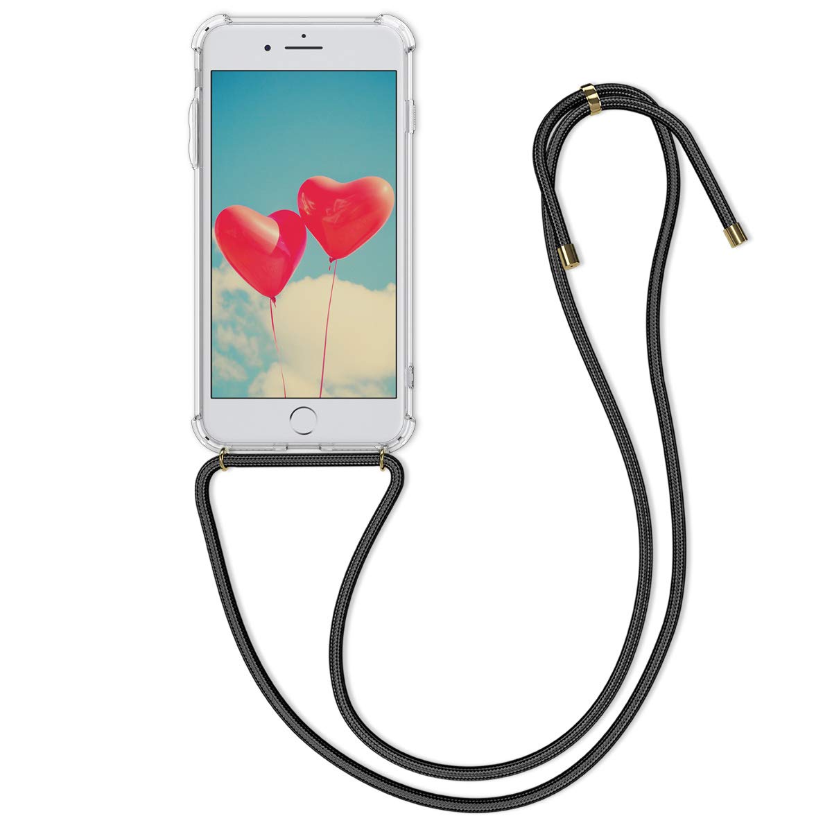 kwmobile Clear Crossbody Phone Case Compatible with Apple iPhone 7 Plus/8 Plus - TPU Protective Cover with Adjustable Lanyard Strap (Black/Transparent) - Perfect for Travel, Shopping & Outdoor Activities