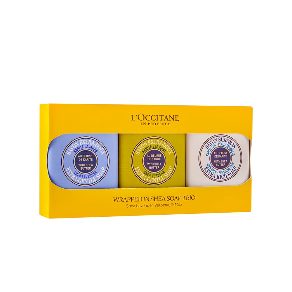 L'Occitane Shea Butter Extra-Gentle Solid Hand & Body Soap - Vegan, Vegetable-Based, Artisanal (Citrusy Shea Verbena, Relaxing Shea Lavender, Shea Milk) | Perfect for Spa Days, Relaxing Baths & Gentle Skin Care