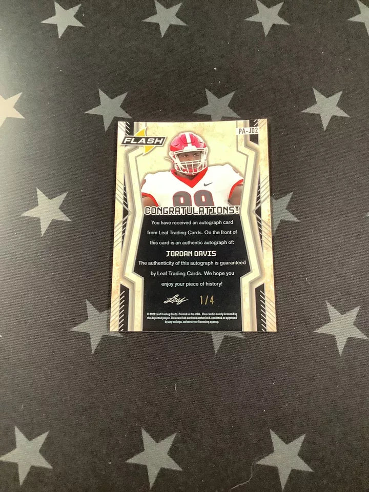 2022 Leaf Flash Football Jordan Davis Auto #1/4 Rookie Card - Rare Collectible for Sports Fans & Memorabilia Enthusiasts - Perfect for Display, Trading, and Investment