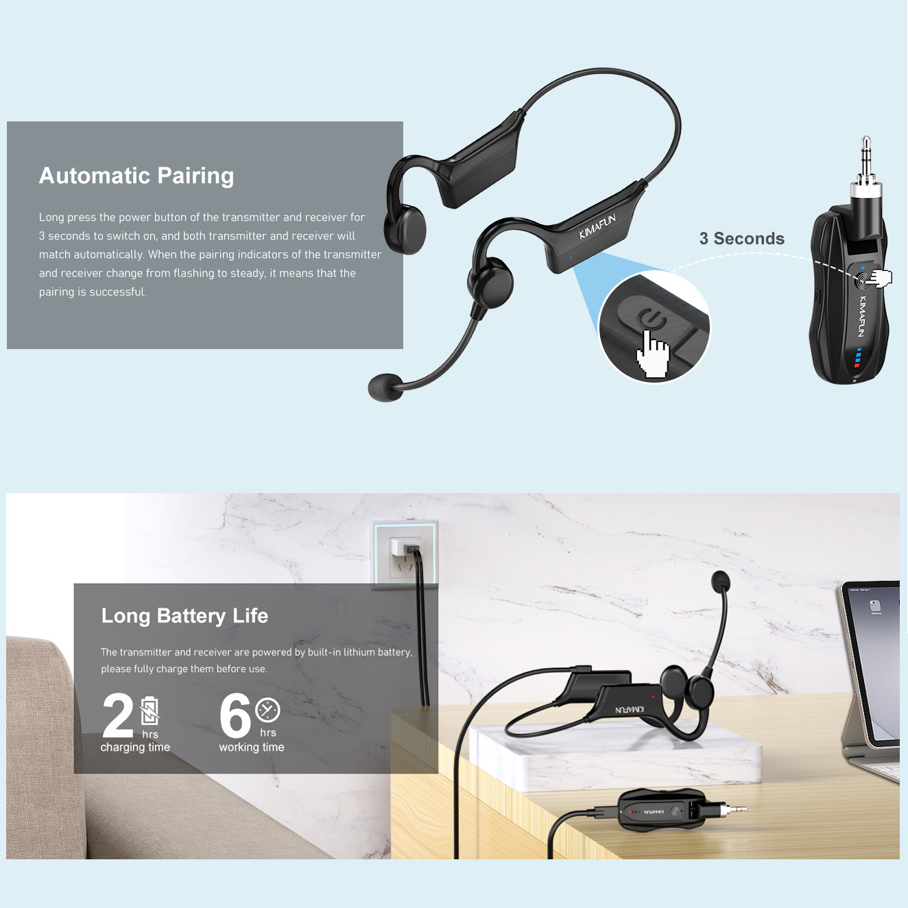 KIMAFUN Waterproof Headset Microphone System - Noise Cancelling Mic with Clear Sound for Gaming, Streaming & Outdoor Activities (Light Use)