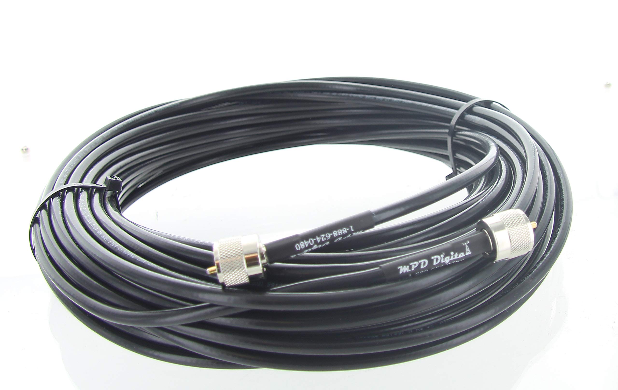 MPD Digital RG8X Coaxial Cable - 50 Ohm UHF PL259 Male to Male Connector - 100 FT Black - Made in USA - Ideal for RF, CB, AIS Mini-8 & Jumper Applications - Perfect for Ham Radio, Marine Communication & CB Antenna Setups