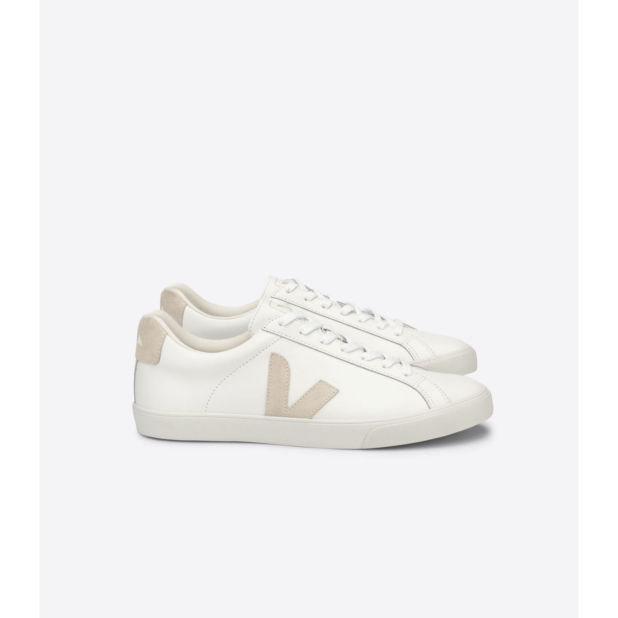 Veja Women's Esplar Leather Sneakers - White & Sable | Vegan Eco-Friendly Casual Shoes for Walking, Work & Everyday Wear