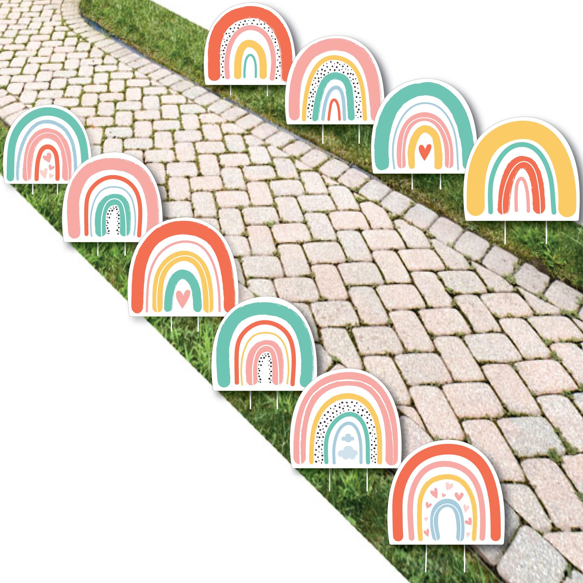 Big Dot of Happiness Hello Rainbow Lawn Decorations - 10-Piece Outdoor Boho Party Decor Set for Baby Showers, Birthdays & Garden Parties | Vibrant Yard Signage for Outdoor Celebrations