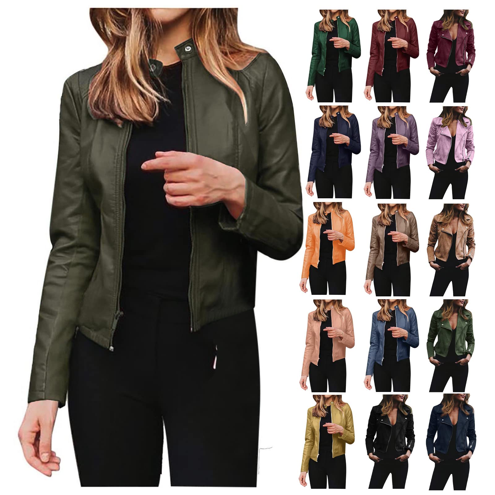 Women's Faux Leather Jacket - Oversized Bomber Moto Style, Cropped Trench Coat & Blazer | Vegan Leather Outerwear for Casual Wear, Night Out & Street Fashion