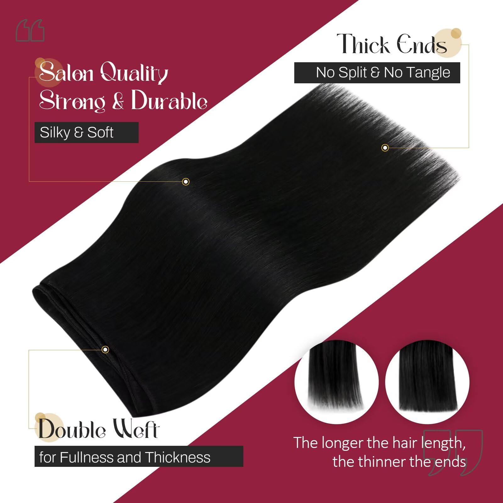 24 Inch Black Human Hair Extensions - 100G Double Weft Sew-in Weave for Women (Jet Black #1) | Natural Long Hair Weft for Styling, Volume & Length | Perfect for Parties, Weddings & Daily Wear