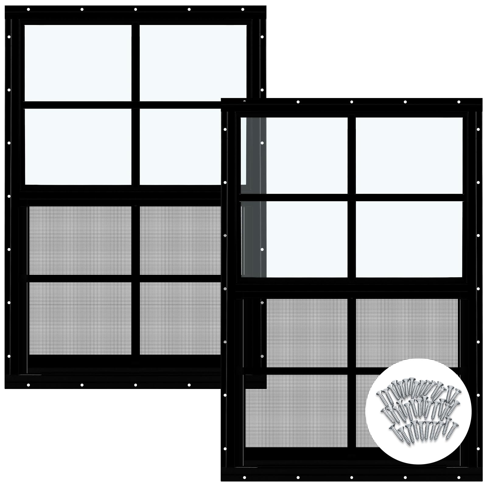 Tandefio 2 Pack 18x27 Inch Black Flush Mount Shed Windows with Tempered Glass & Screen - Vertical Sliding Windows with Hardware for Chicken Coops, Barns, Sheds & Outdoor Buildings - Weatherproof & Durable Design for Farmhouse, Backyard & Garden Use