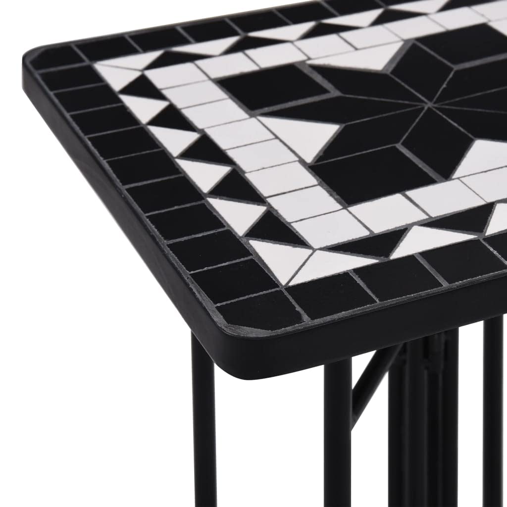 CHARMMA Black and White Ceramic Mosaic Side Table - 13.8