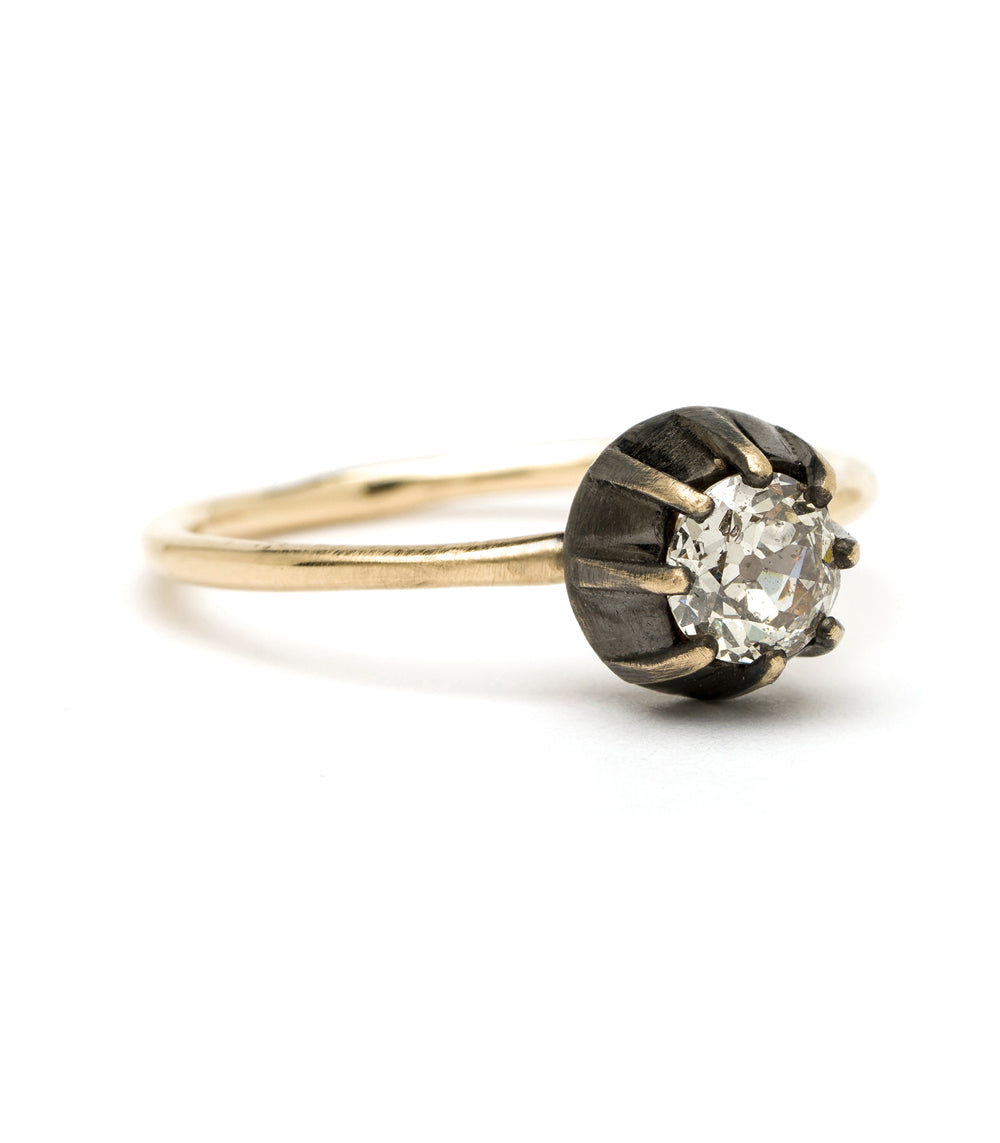 Victorian Style Bezel Set Champagne Diamond Solitaire Engagement Ring - 14K Gold Vintage Wedding Band for Her, Perfect Proposal Gift & Anniversary Jewelry