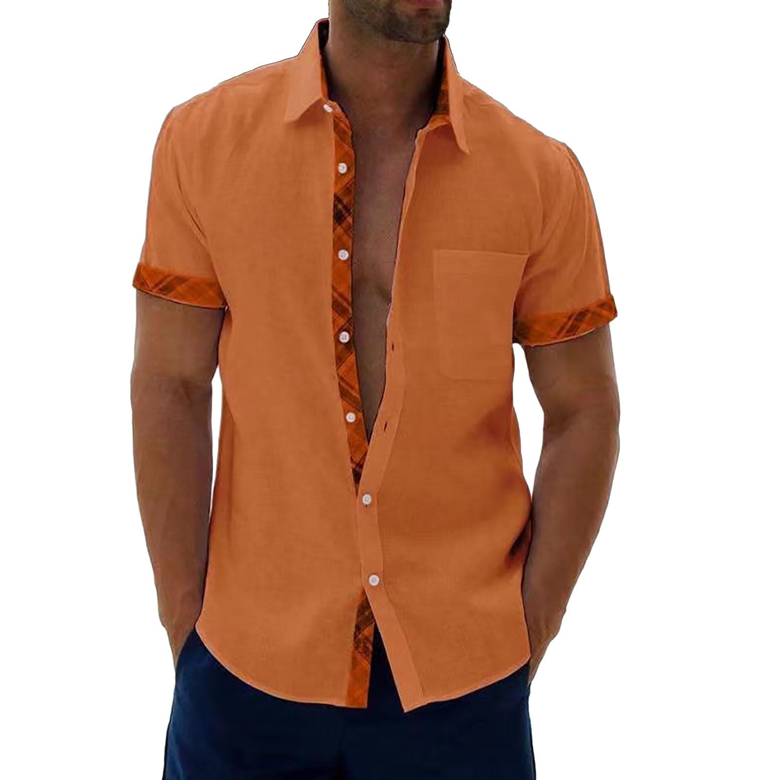 Men's Short Sleeve Hawaiian Shirt - Big & Tall Casual Button Down Dress Shirt with Contrast Trim | Summer Beach Vacation, Luau Party, Tropical Outfit