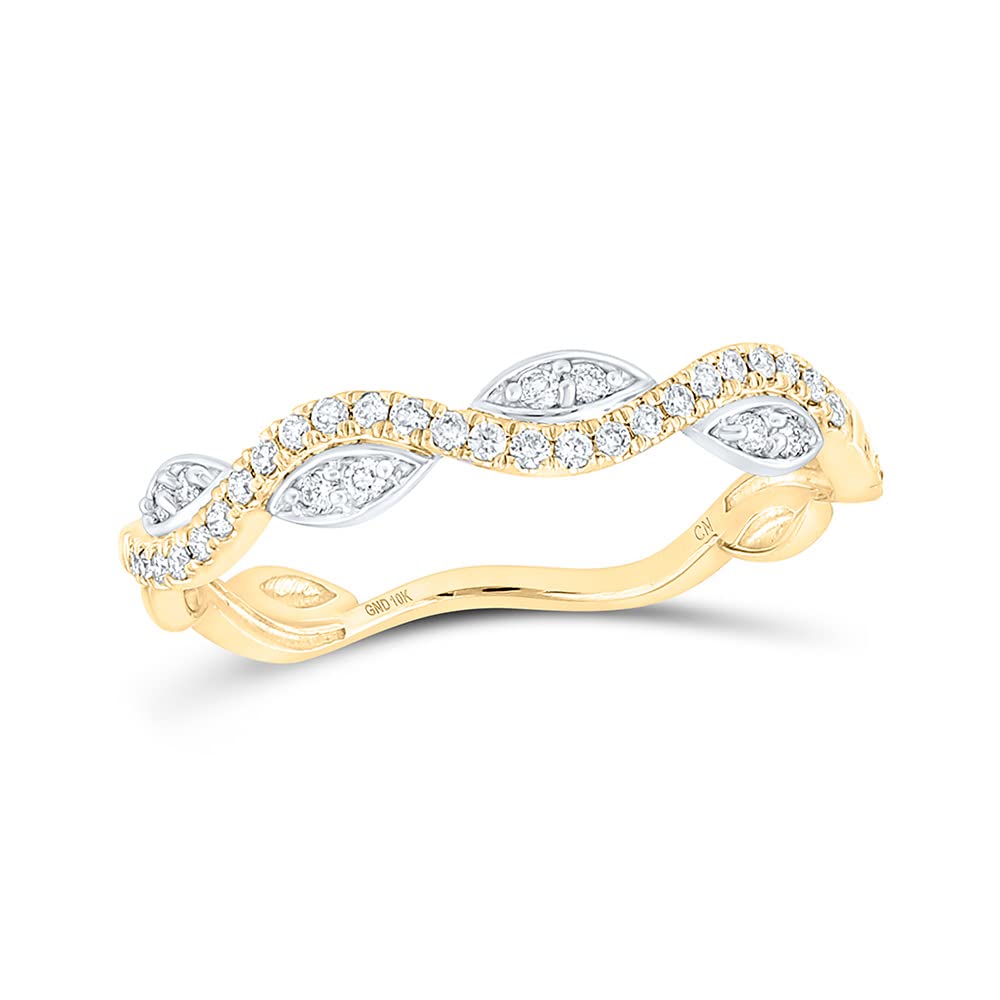 10K Two-Tone Gold Round Diamond Wavy Stackable Band Ring for Women - 1/6 CTTW, Size 7 - Perfect for Layering, Anniversary Gifts & Everyday Elegance