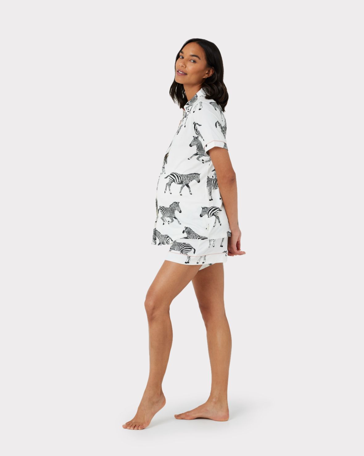 Maternity Zebra Print Short Pajama Set for Pregnant Women - Comfortable Sleepwear for Pregnancy & Nursing - Perfect for Maternity Photos, Baby Showers & Relaxing at Home