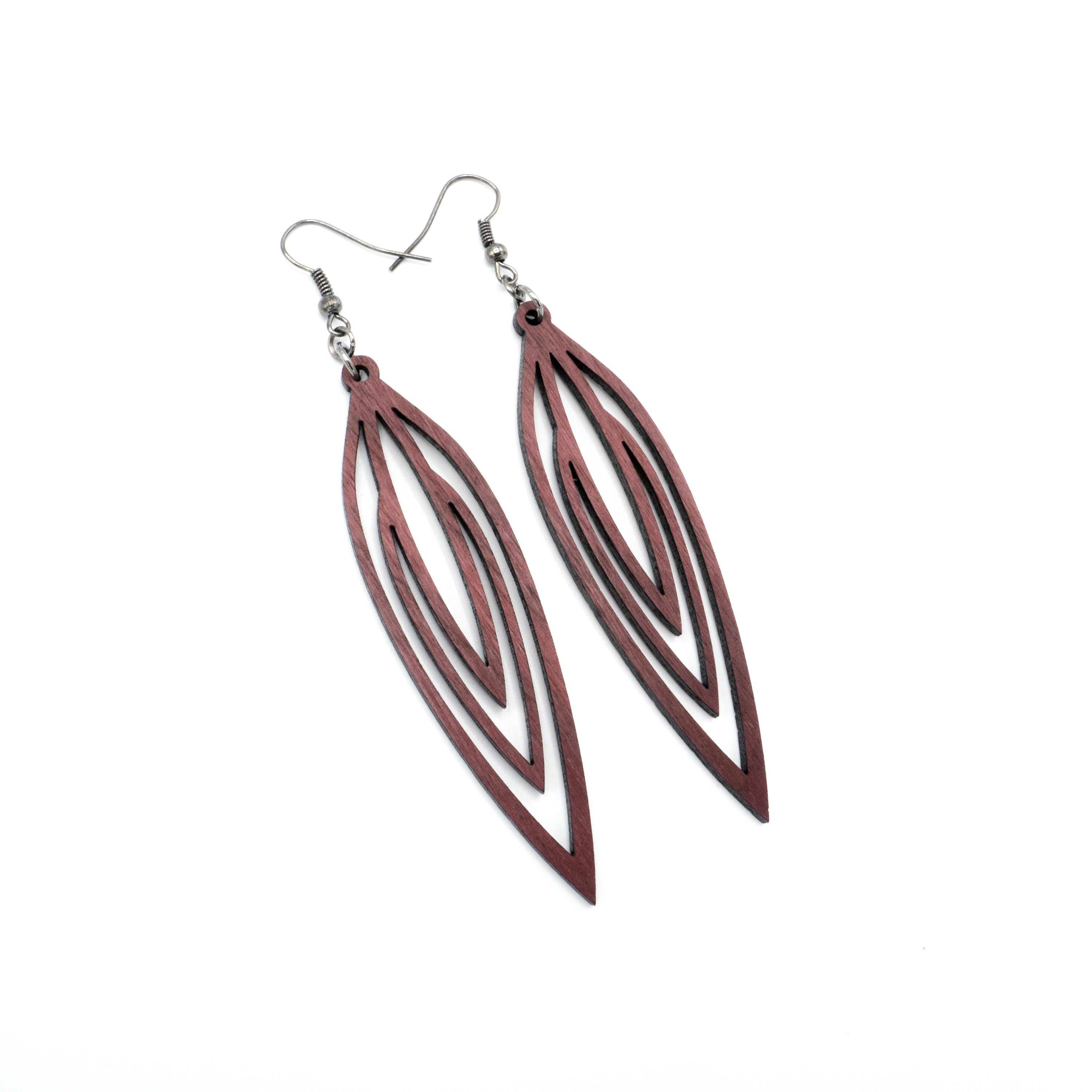 Handmade Purpleheart Wood Earrings - Totem 01 [L] | Lightweight Boho Dangle Earrings for Women | Perfect for Festivals, Parties & Everyday Wear