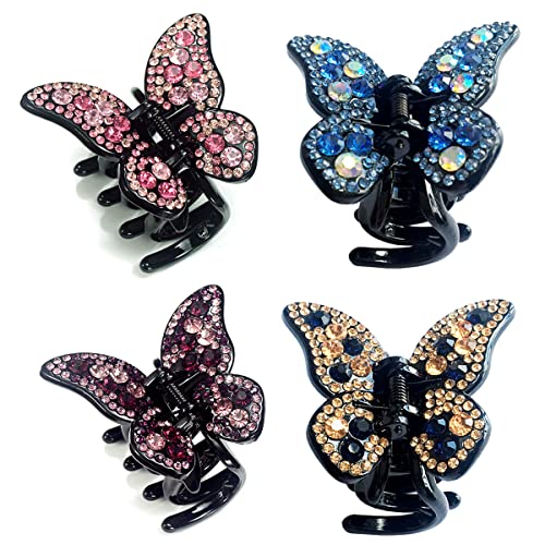 Elegant Black Butterfly Rhinestone Hair Clips for Women - 4PCS Crystal Decorative Claw Clips - Perfect for Parties, Weddings & Special Occasions