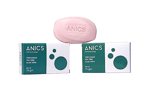ANICS Anti Acne & Pimples Soap with Tea Tree & Aloe Vera - Triclosan Free, 75g (Pack of 3) | Gentle Cleansing for Face & Body | Helps Treat Acne, Oily Skin & Breakouts for Men & Women