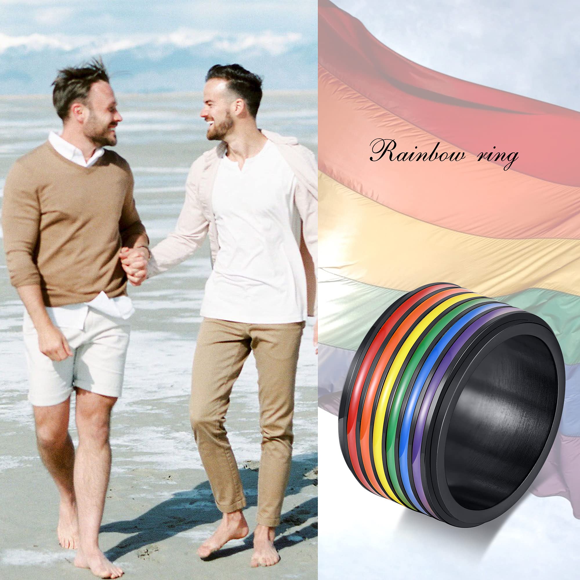 VNOX LGBTQ+ Pride Rainbow Spinner Ring - Anxiety Relief Fidget Ring for Stress & Focus - Friendship, Wedding, Parade Jewelry - Perfect for Gay, Lesbian & LGBT Community - Great for Everyday Wear & Pride Events
