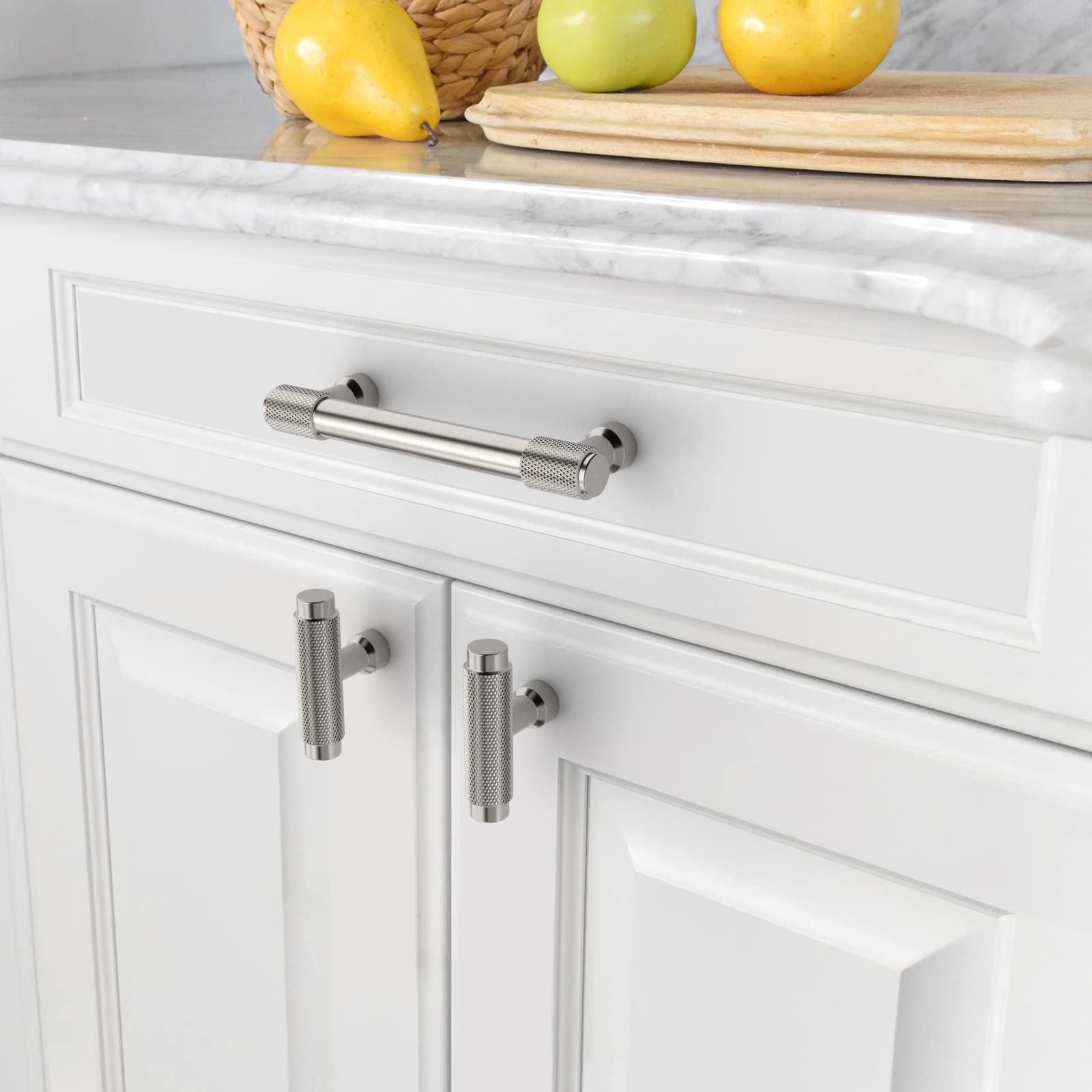 Amerdeco 10 Pack Brushed Satin Nickel Cabinet Knobs - 3-3/4 Inch (96mm) Hole Center Kitchen Cabinet Handles & Drawer Pulls - Durable Cabinet Hardware ZH0034 for Modern Kitchens, Bathrooms & Office Furniture