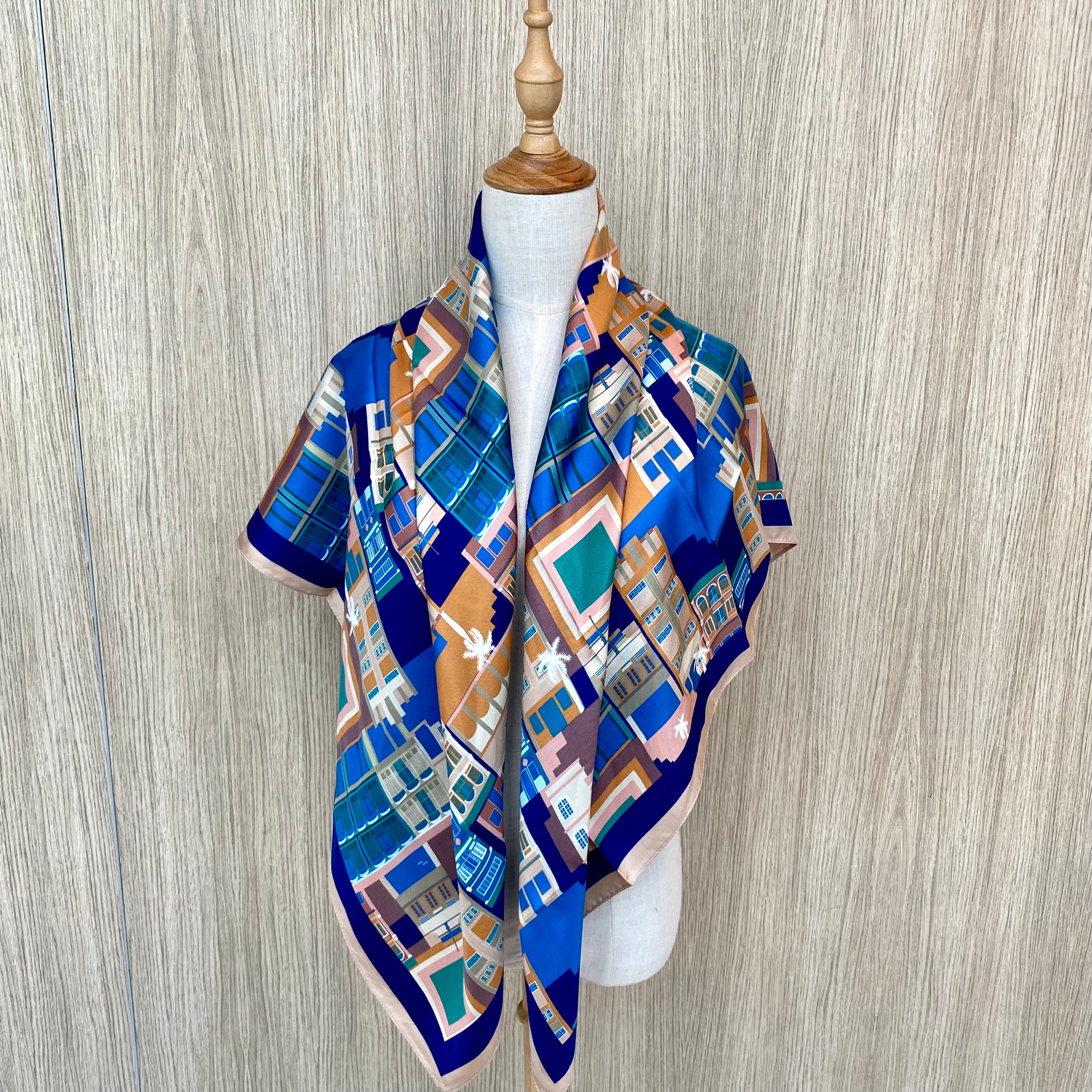 Premium Silk Scarf for Women - Luxury Singapore Shophouses Design - Elegant Fashion Accessory for Office, Wedding & Special Occasions