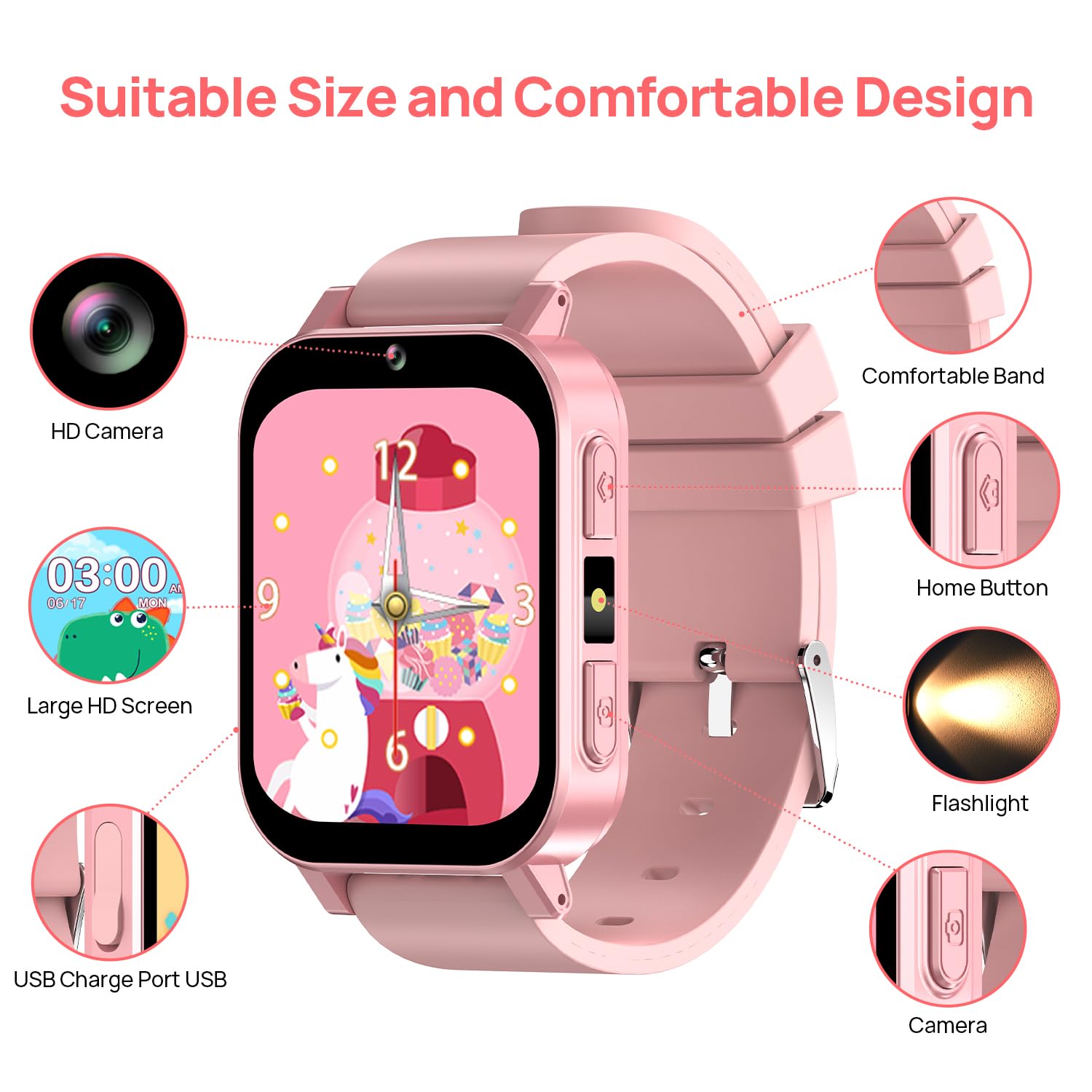 Kids Smart Watch with 30 Games, Alarm, Camera, Video Recorder & Music Player - Calculator, Calendar, Flashlight, Stopwatch & Pedometer - Perfect Gift for Boys & Girls Ages 3-12 (Pink) - Great for Playtime, Learning & Outdoor Activities