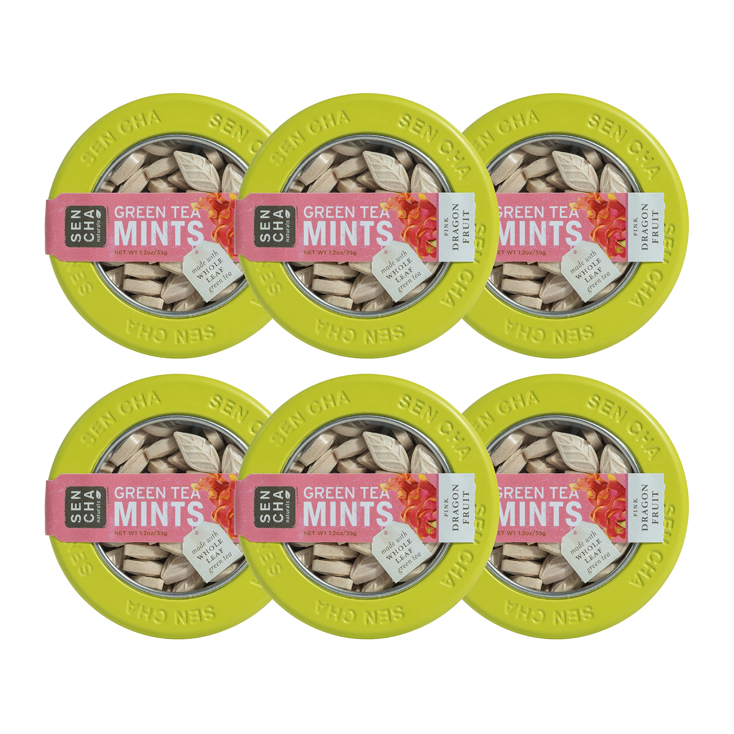 SEN CHA Naturals Green Tea Mints - Pink Dragonfruit Flavor, 1.2oz (Pack of 6) | Refreshing Breath Mints with Antioxidants | Perfect for Travel, Office & After Meals