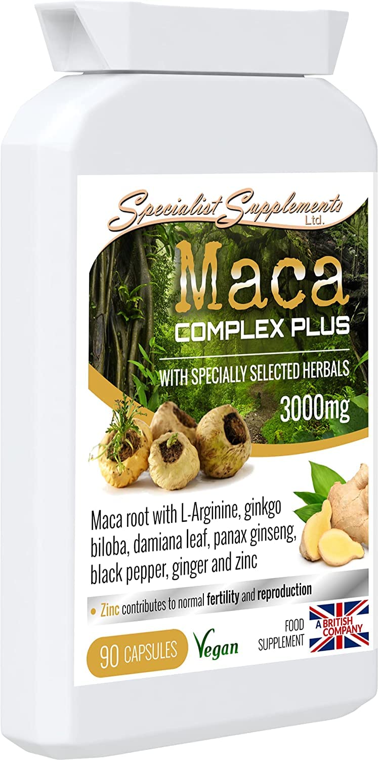 Specialist Supplements Maca Complex Plus 90 Capsules - Natural Energy & Vitality Booster for Men & Women - Supports Hormonal Balance & Stamina - Perfect for Fitness, Workout & Daily Wellness
