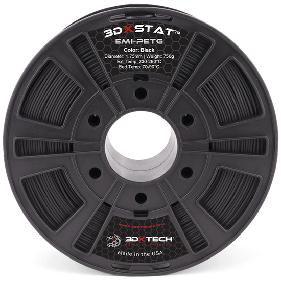 3DXSTAT EMI PETG 3D Printer Filament 1.75mm, 750g Spool - High Strength, Low Warping Black Filament for Smooth Printing - Perfect for Functional Parts, Prototypes & DIY Projects