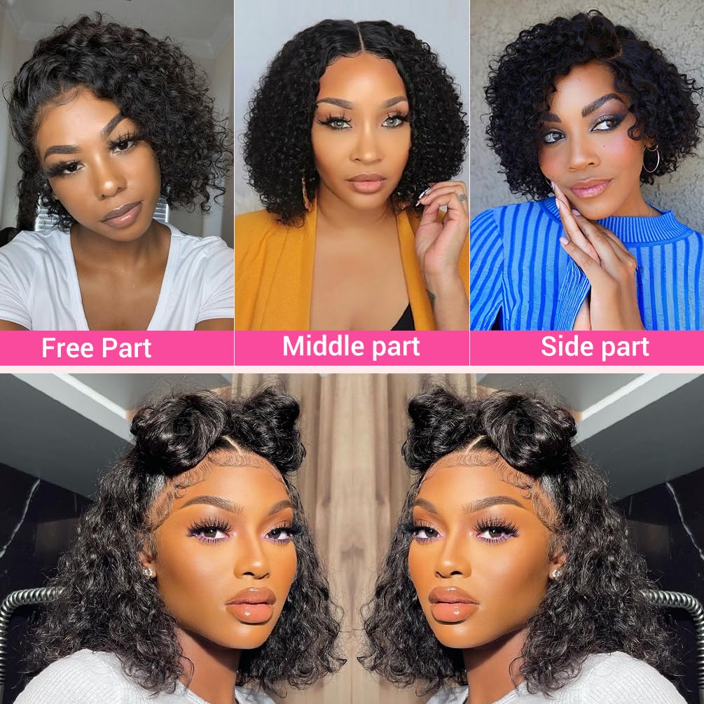 Glueless Human Hair Wigs for Black Women - 180% Density 4x4 Lace Front Bob Wig with Pre Plucked Hairline & Curly Wave Texture (10 Inch, Natural Black 1B) - No Glue Needed for Easy Wear & Go Style | Perfect for Daily Wear, Special Occasions & Protective Hairstyles
