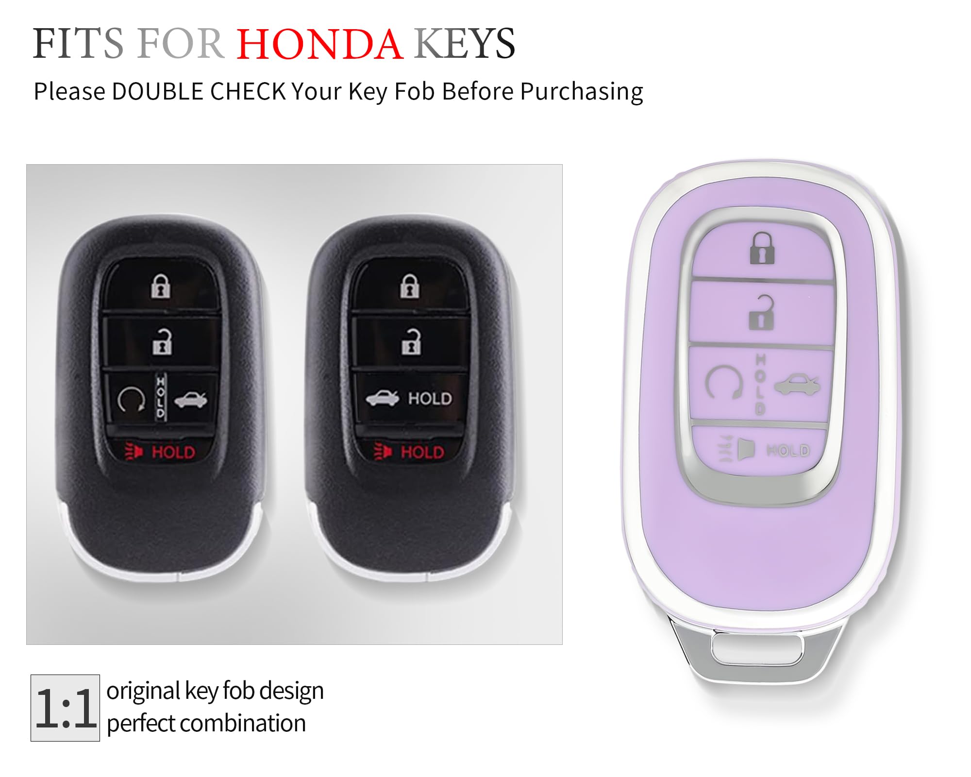 Premium Leather Key Fob Cover for Honda - Compatible with 2022-2023 Honda Civic, Accord, HR-V, CR-V, Pilot, Sport SI EX EX-L Touring (5 Buttons Smart Key Protector) - Durable Car Accessories in Elegant Purple | Perfect for Daily Use, Travel & Key Protection