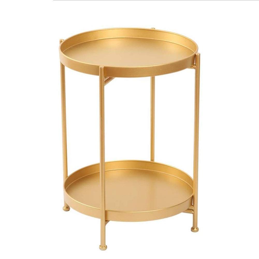 2-Tier Round Wrought Iron Side Table with Storage - Gold End Table, Coffee Table, Bedside Table for Living Room, Bedroom & Office - Perfect for Snacks, Books & Decor
