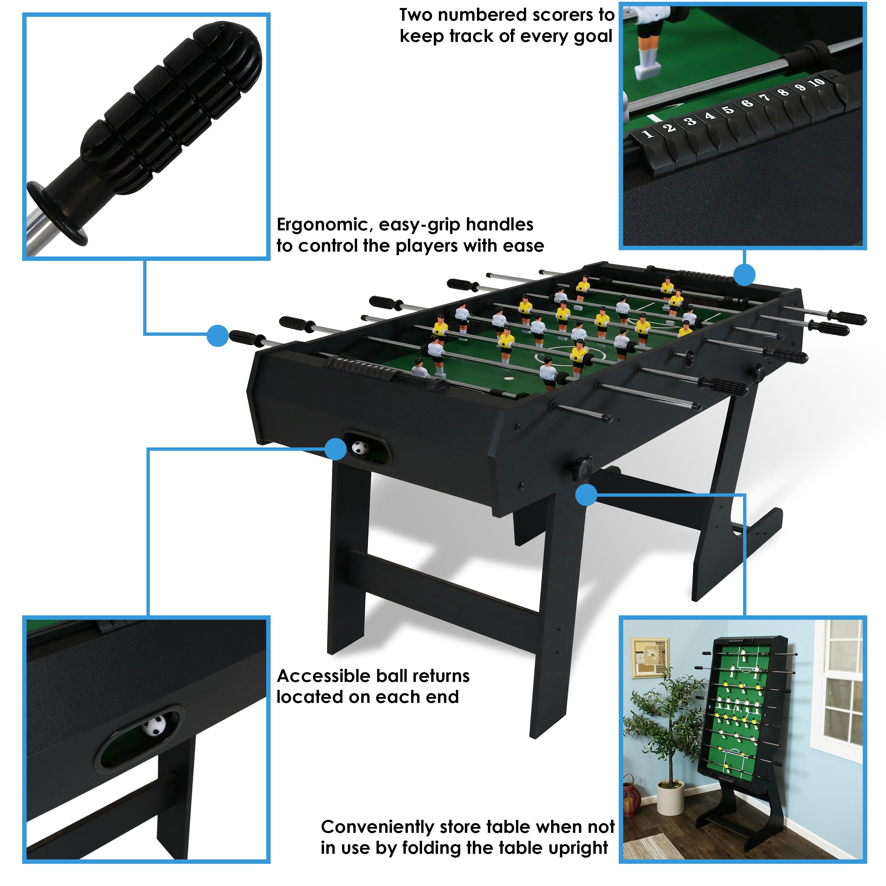 Sunnydaze 48 Inch Folding Foosball Game Table for Kids & Adults - Indoor & Outdoor Fun for Game Rooms, Parties, and Family Gatherings