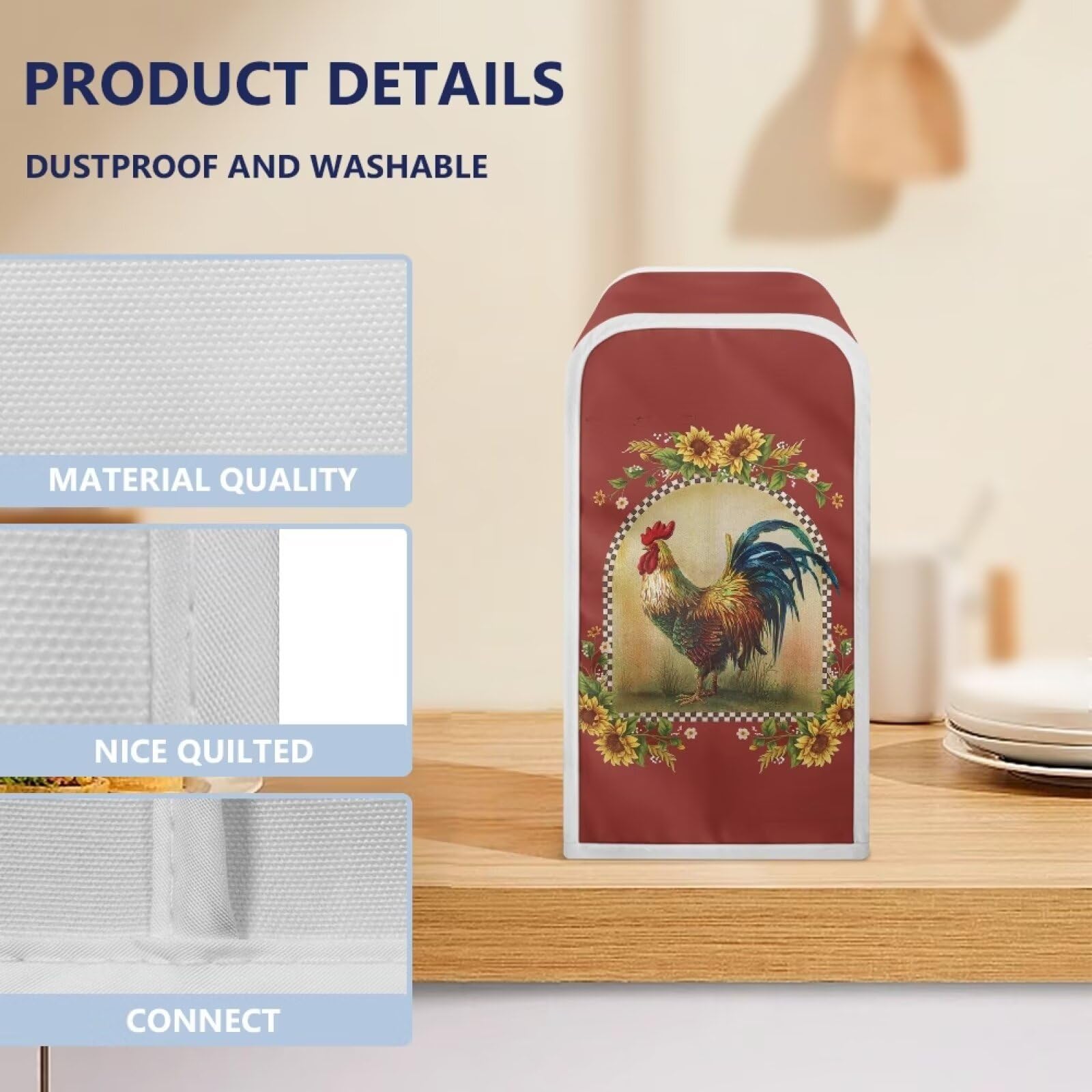 Electric Can Opener Cover - Stain Resistant & Machine Washable - Universal Fit for Most Automatic Can Openers - Rooster Sunflower Design - Perfect for Kitchen, Camping & Emergency Prep