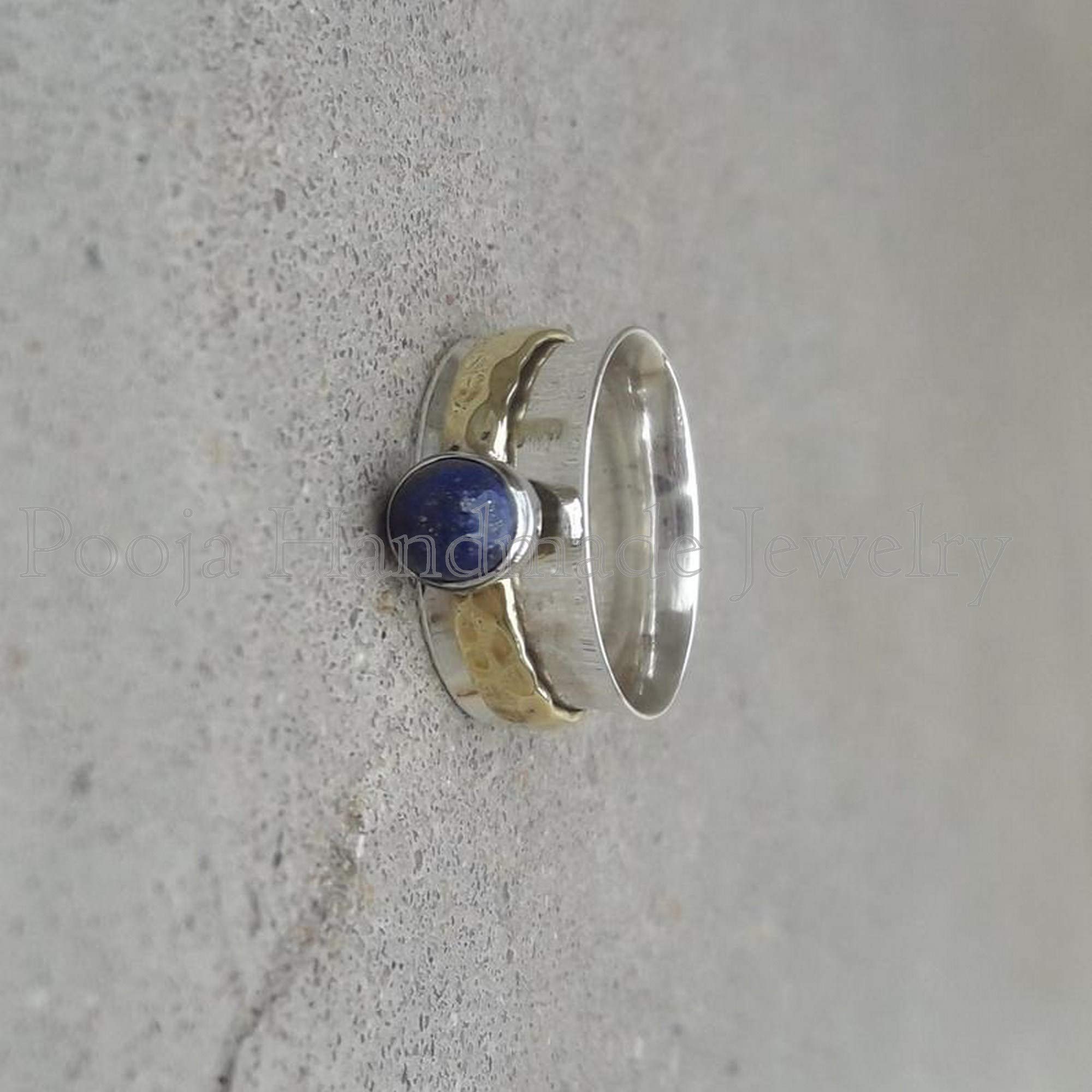 Handmade Lapis Lazuli Spinner Ring - 925 Sterling Silver Meditation & Anxiety Relief Ring for Stress - Boho Fidget Jewelry for Women - Perfect for Yoga, Meditation & Everyday Wear