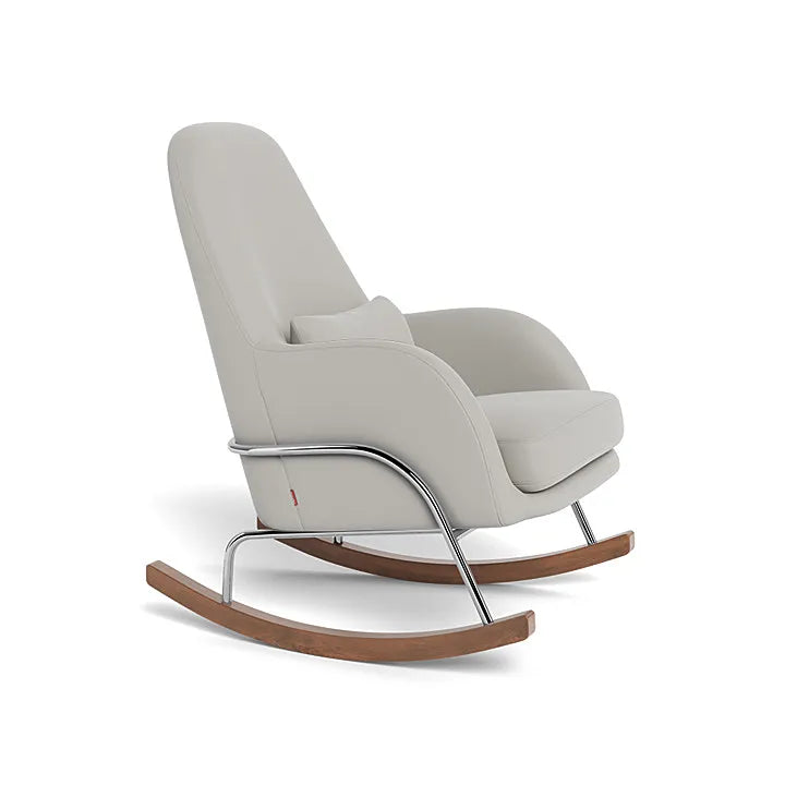 Jackson Rocker Recliner Chair in Grey EnviroLeather Fabric with Chrome/Walnut Base - Comfortable Rocking Chair for Living Room, Nursery, or Office Relaxation