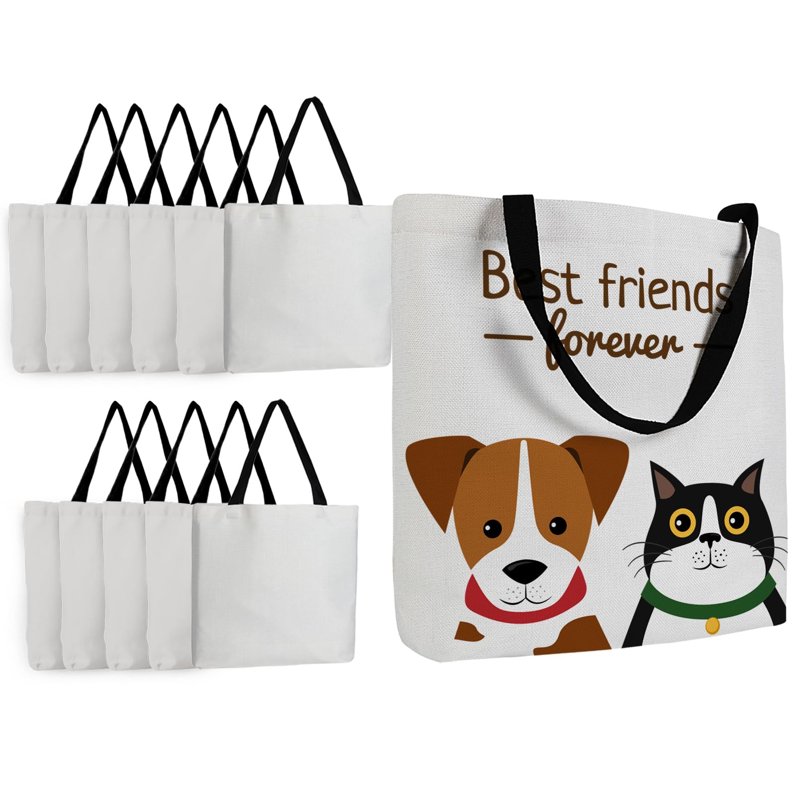 12 Pack Sublimation Tote Bags Blank Canvas Polyester Bags for DIY Printing - Customizable Grocery Totes for Crafts, Gifts & Personalization (White) | Perfect for Beach Trips, Shopping & Personalized Gifts