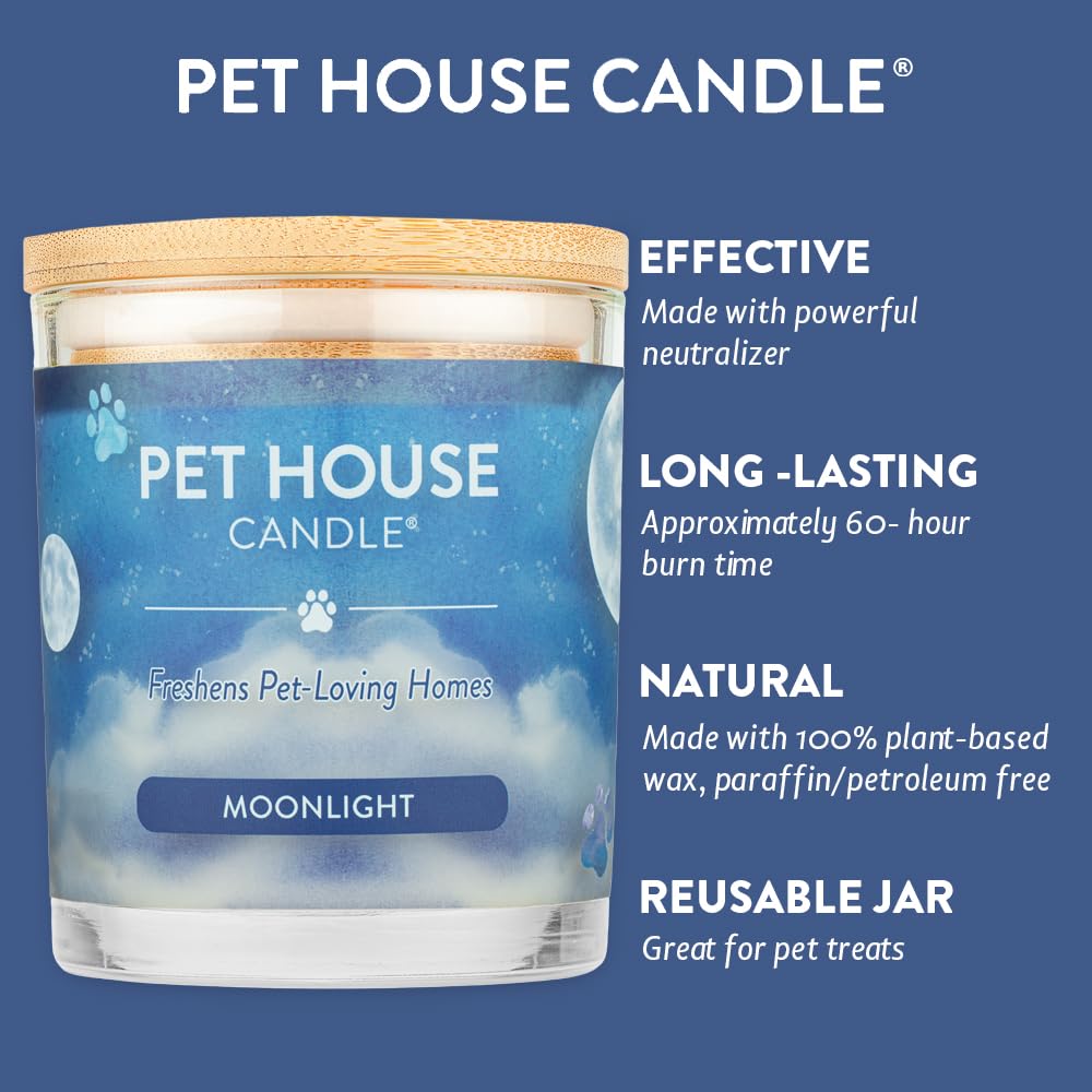 One Fur All Pet House Candle 2 Pack - Soy Wax, Clean Burning Scented Candles for Pet Odor Elimination - Moonlight Fragrance - Perfect for Living Rooms, Bedrooms & Pet-Friendly Homes