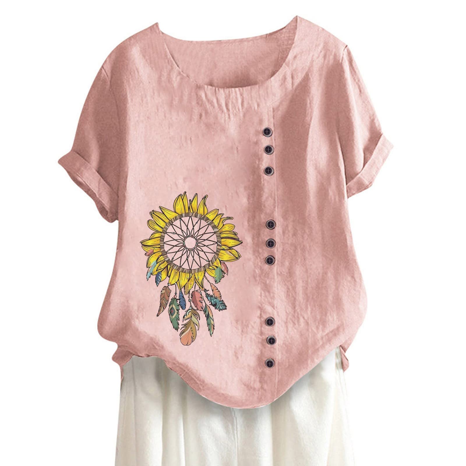 Plus Size Linen Tops for Women - Breathable Cotton Summer Casual Tunic Tee Shirts, Loose Fit & Comfortable - Perfect for Beach Outings, Vacation Wear and Everyday Casual Style